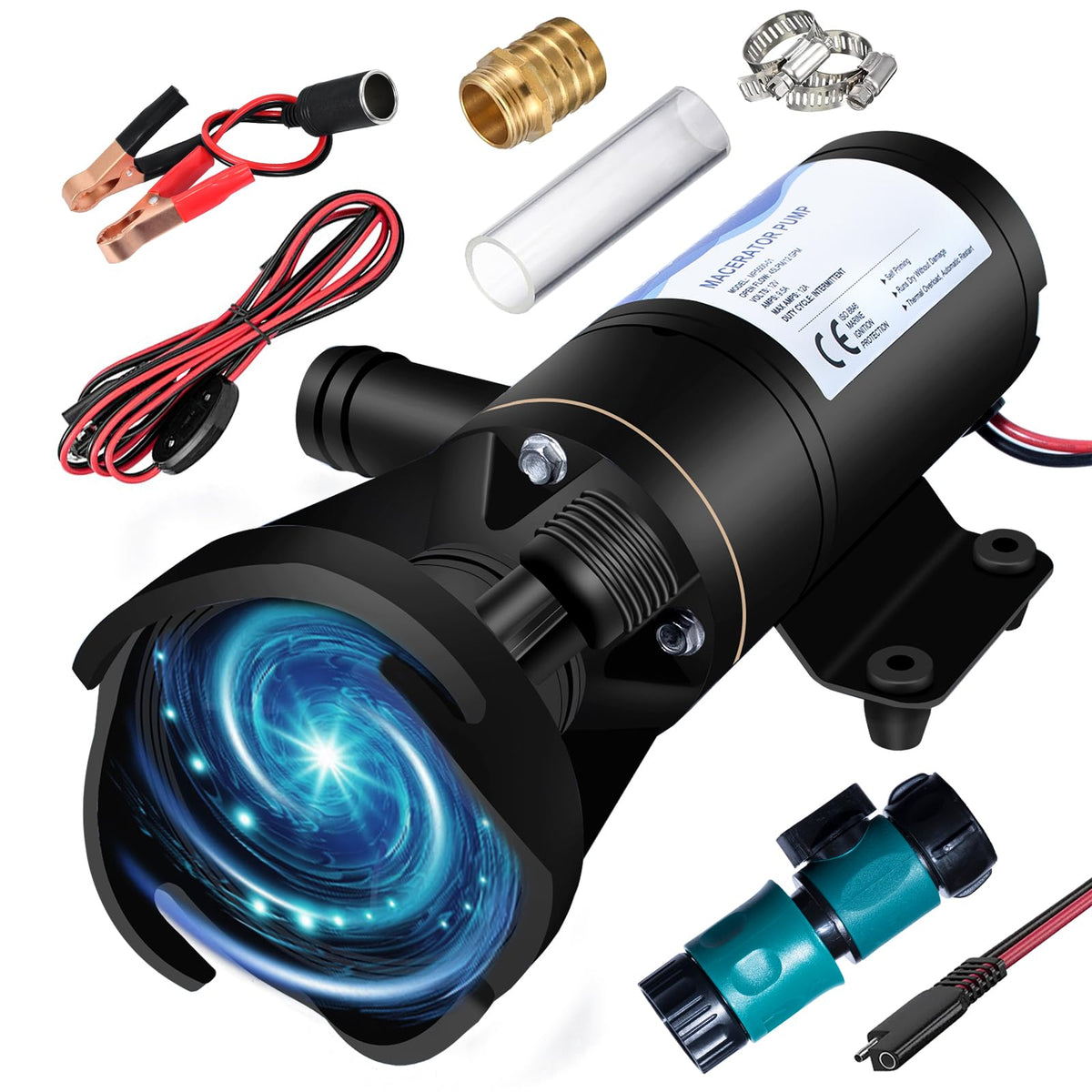 ECO-WORTHY RV Sewage Macerator Pump 12V 12GPM Quick Release Water Waste Pump wit