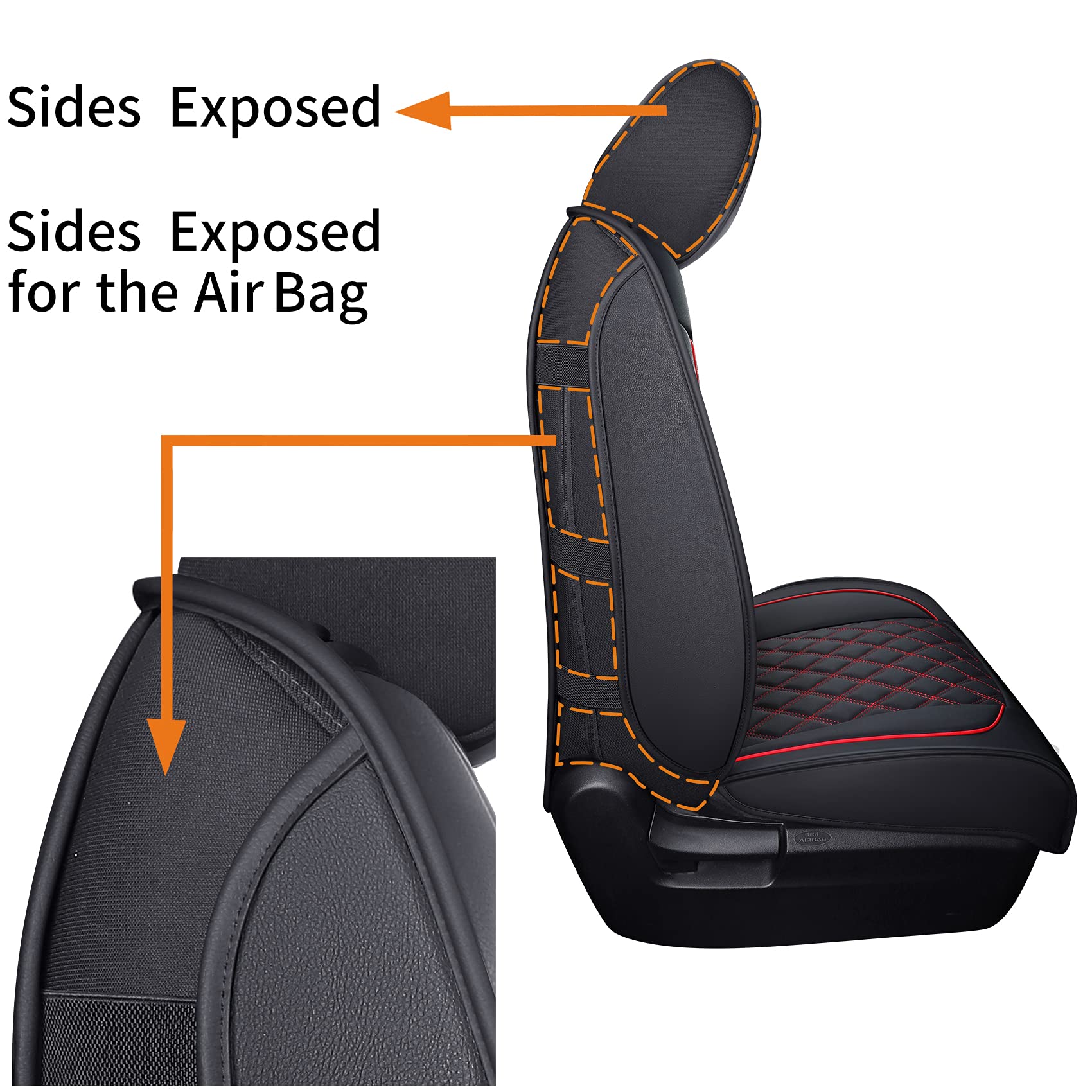 YIERTAI Waterproof Leather Seat Covers for 2008-2025 Toyota Tundra SR5, 5 PCS Full Set, Black-Red, Crewmax/Double Cab Protection