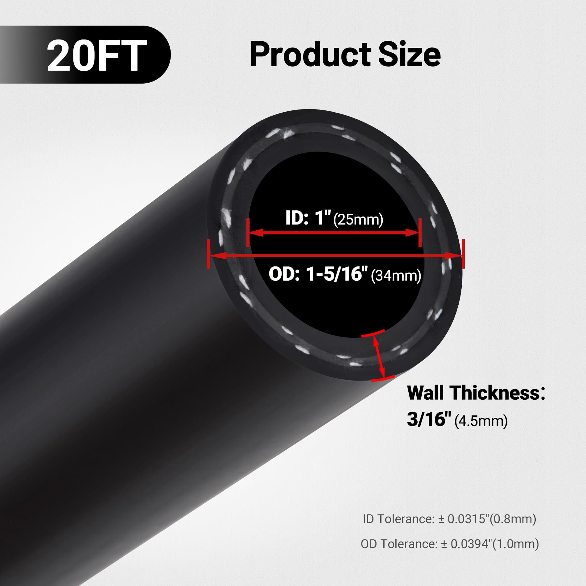 Evil Energy 1'' Heater Hose Coolant Radiator Straight 60Psi Sae 20R3 20Ft Black