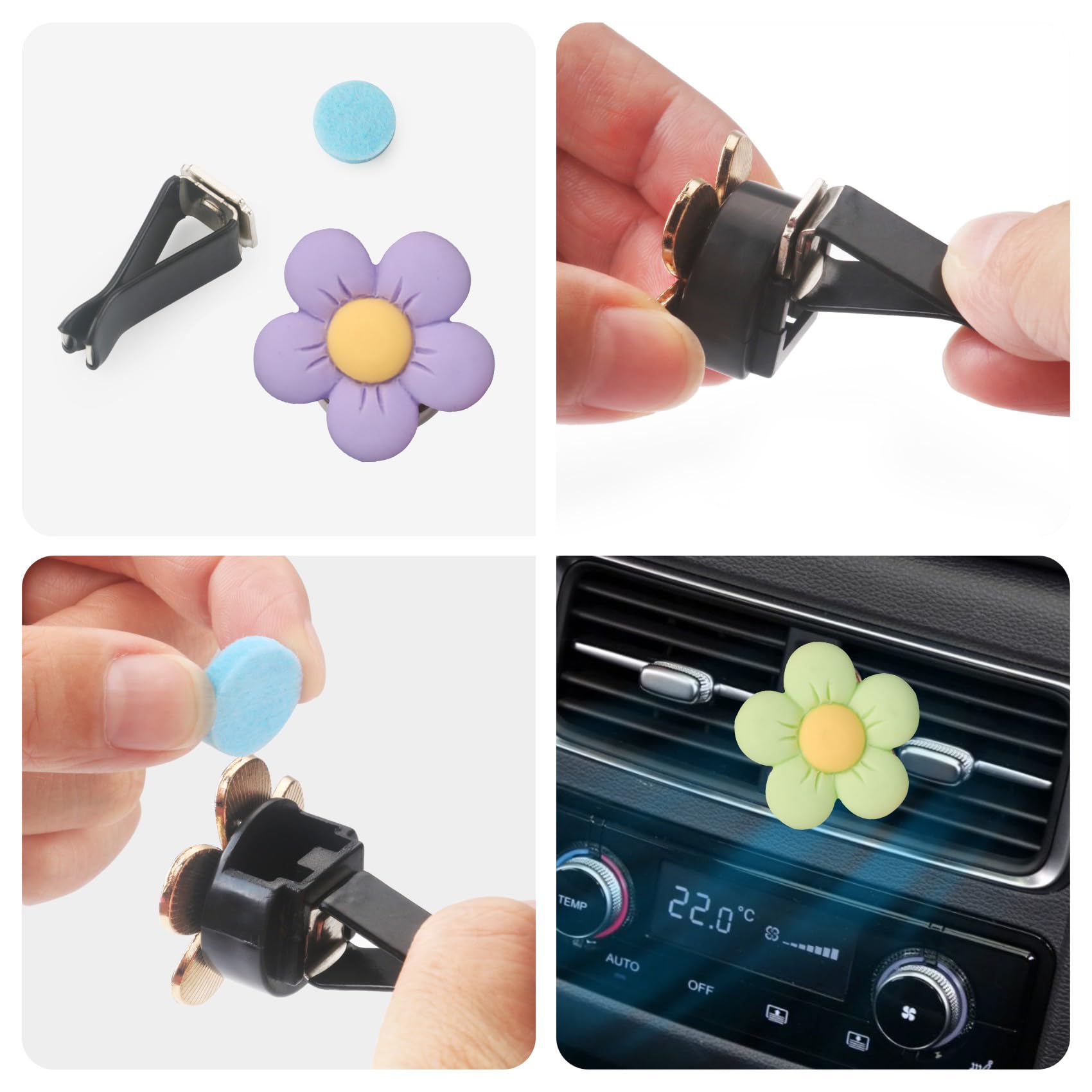 Cute Car Decor Interior Aesthetic Accessories For Women 6Pcs Girly Flower Cars Air Freshener Vent Clips For Girls Pink/Purple/Bl