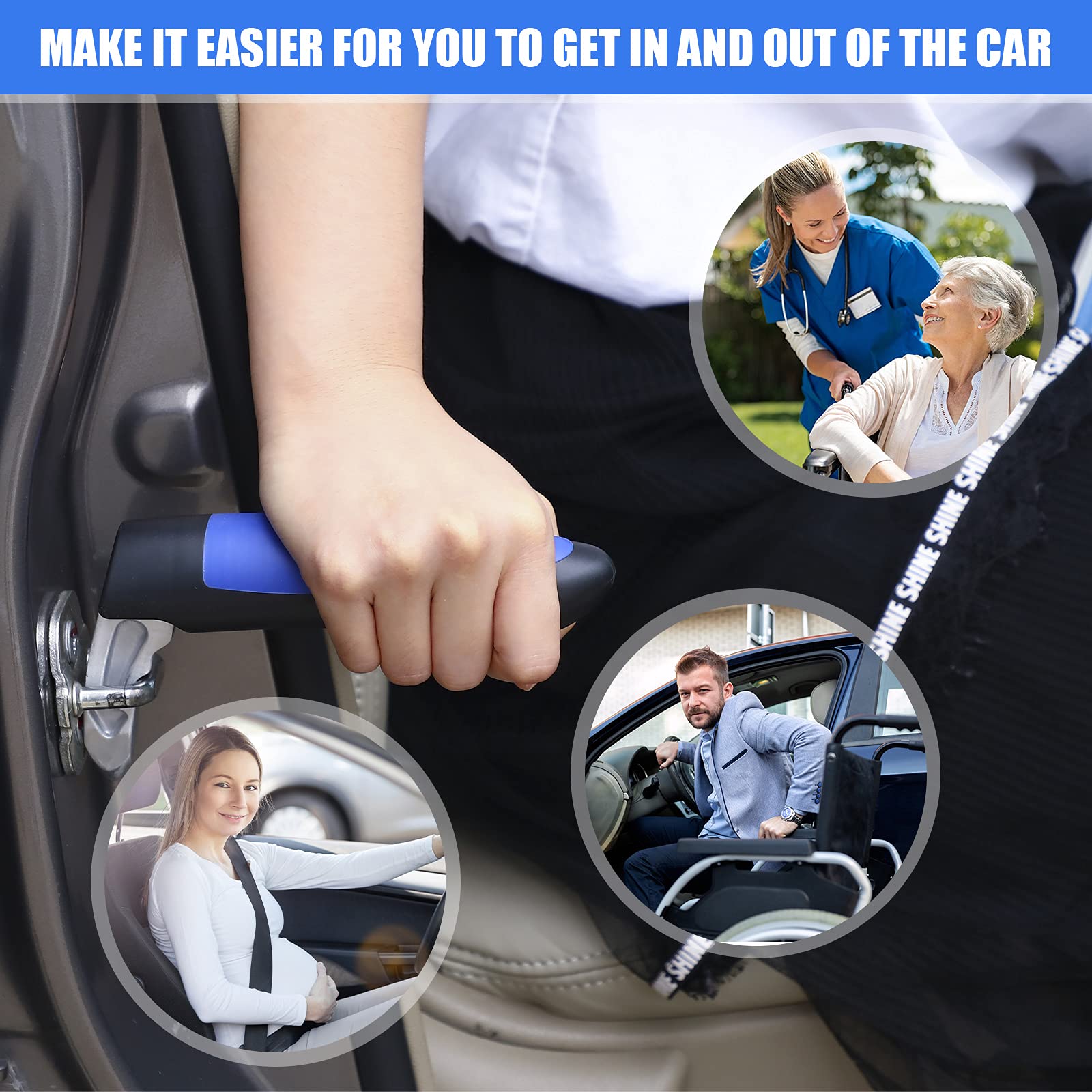 2 Pieces Vehicle Support Handles Automotive Door Assist Handles Elderly Car Assist Handles With Window Breaker For Elderly And H