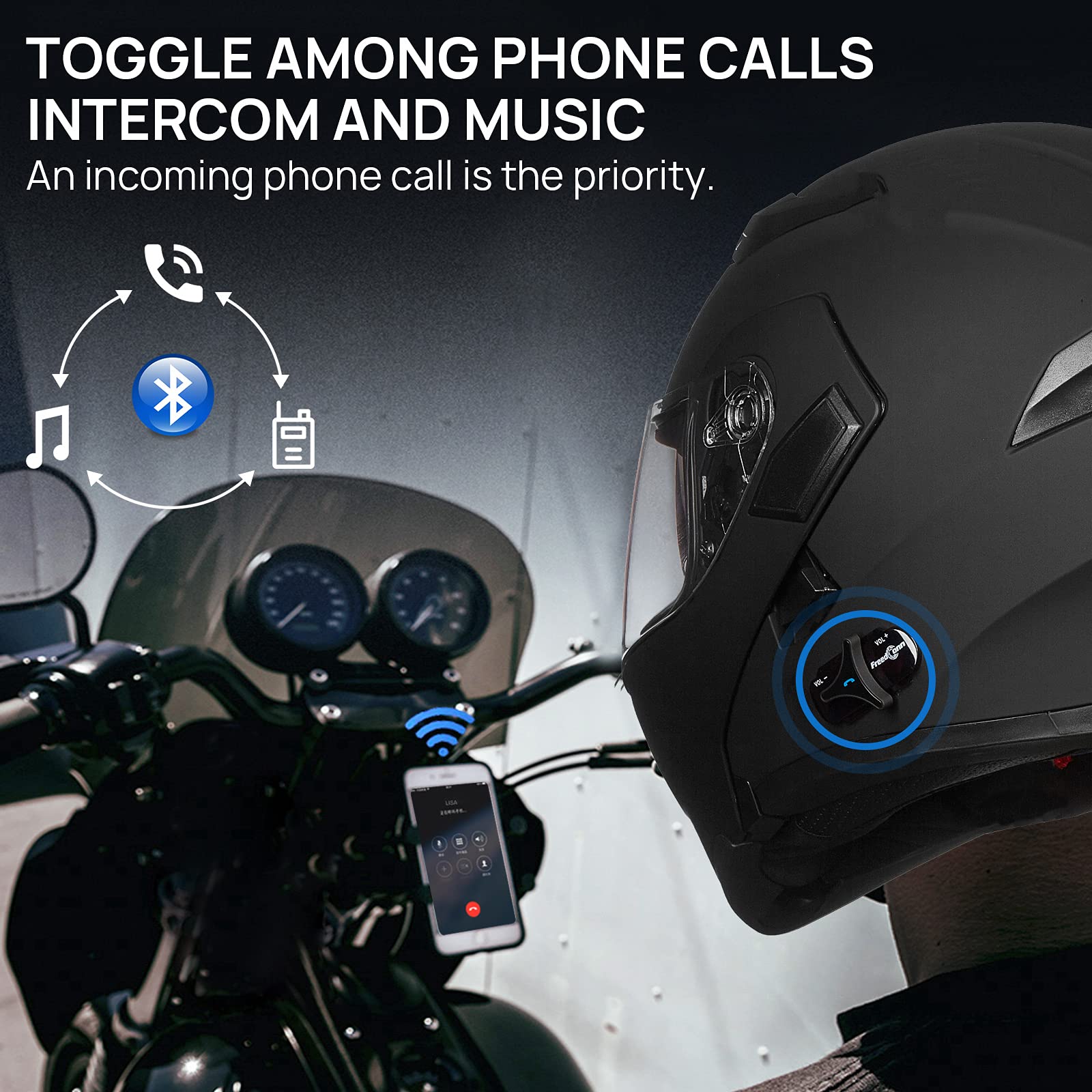 Ilm Bluetooth Motorcycle Helmet Modular Flip Up Full Face Dual Visor 6 Riders Group Intercom Mp3 Fm Radio Dot Model 902Bt Pro(Ma