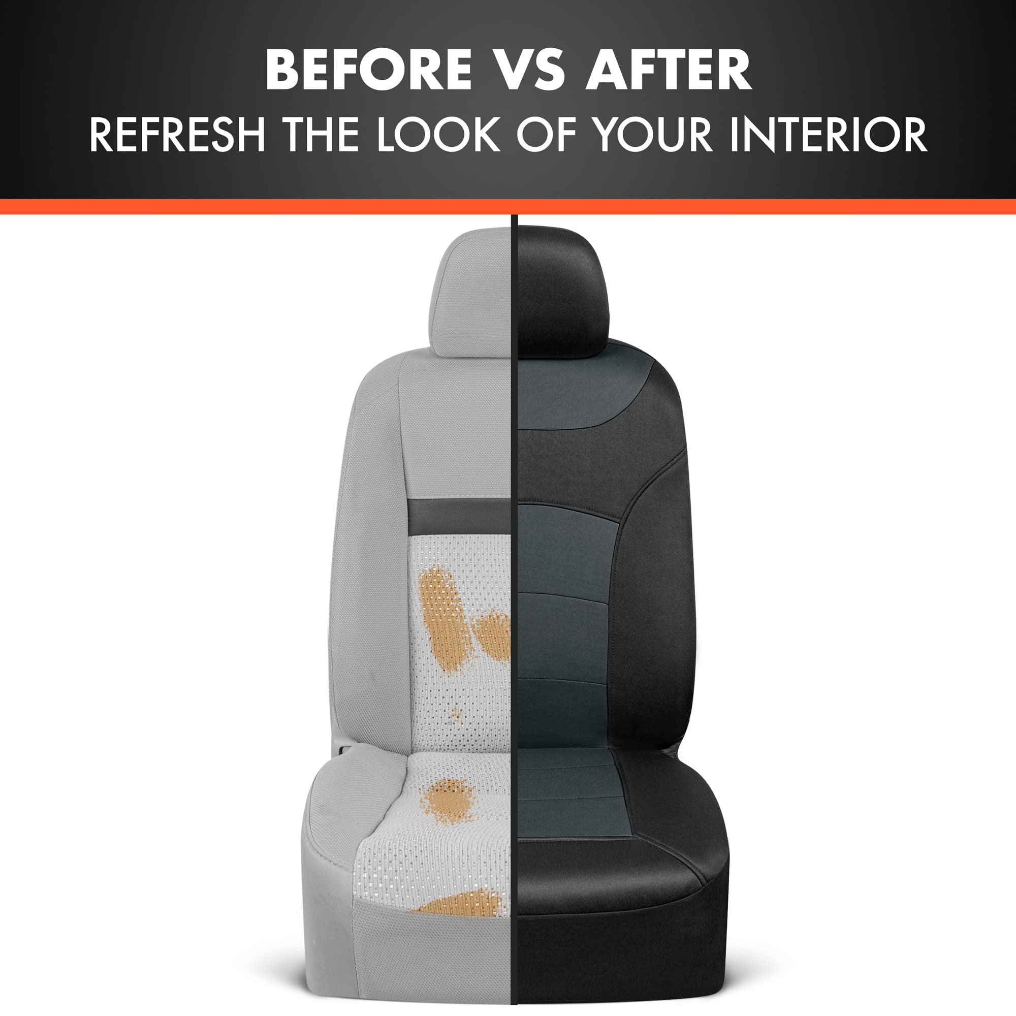 BDK carXS Turismo Car Seat Covers Full Set, Gray Two-Tone Front Seat Covers with Split Rear Bench Back Seat Cover, Automotive Se