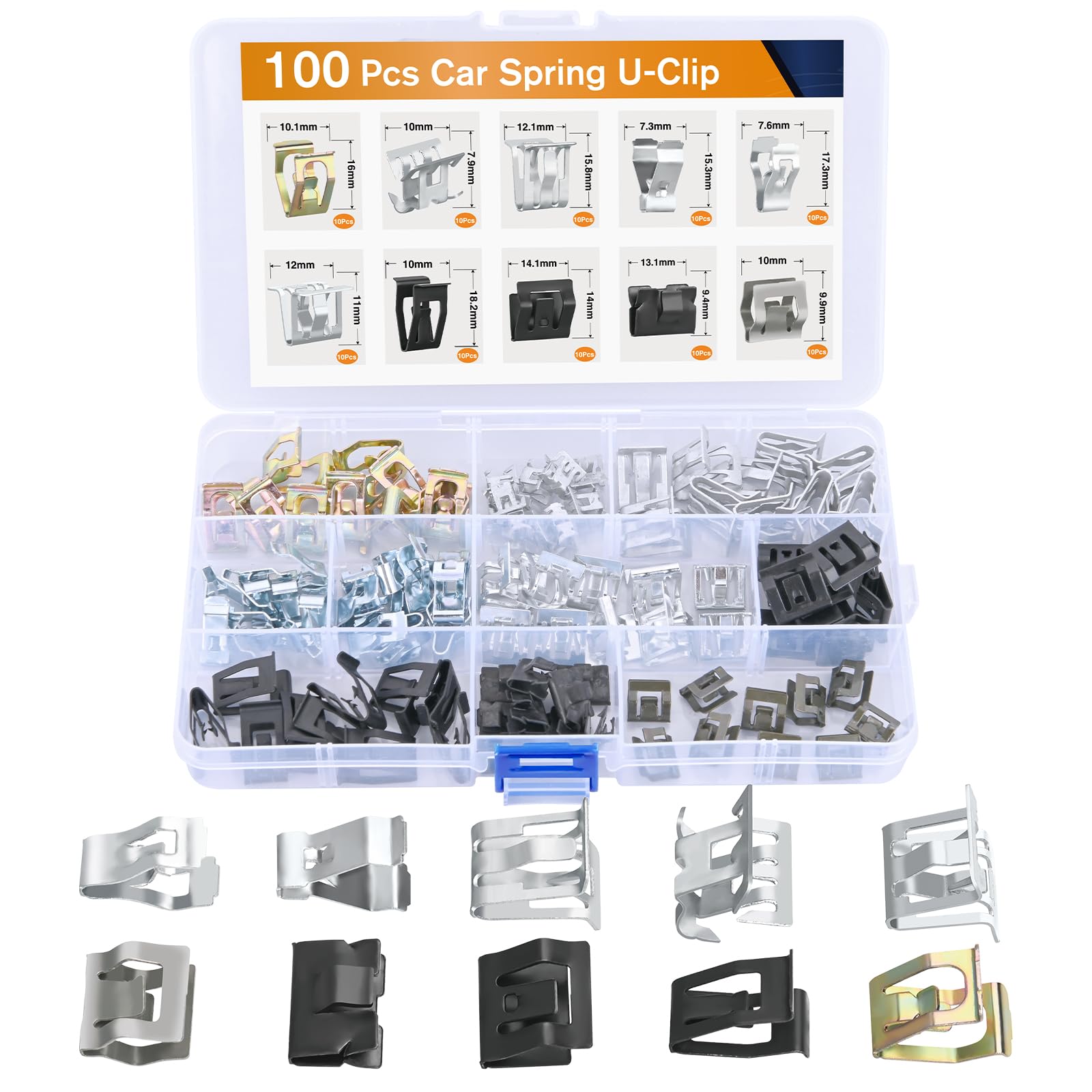 Gooacc 100Pcs 10 Sizes Metal Trim Clip Spring Moulding Clip Universal Auto Body Fastener Clip Compatible With Gti, Jetta, Passat