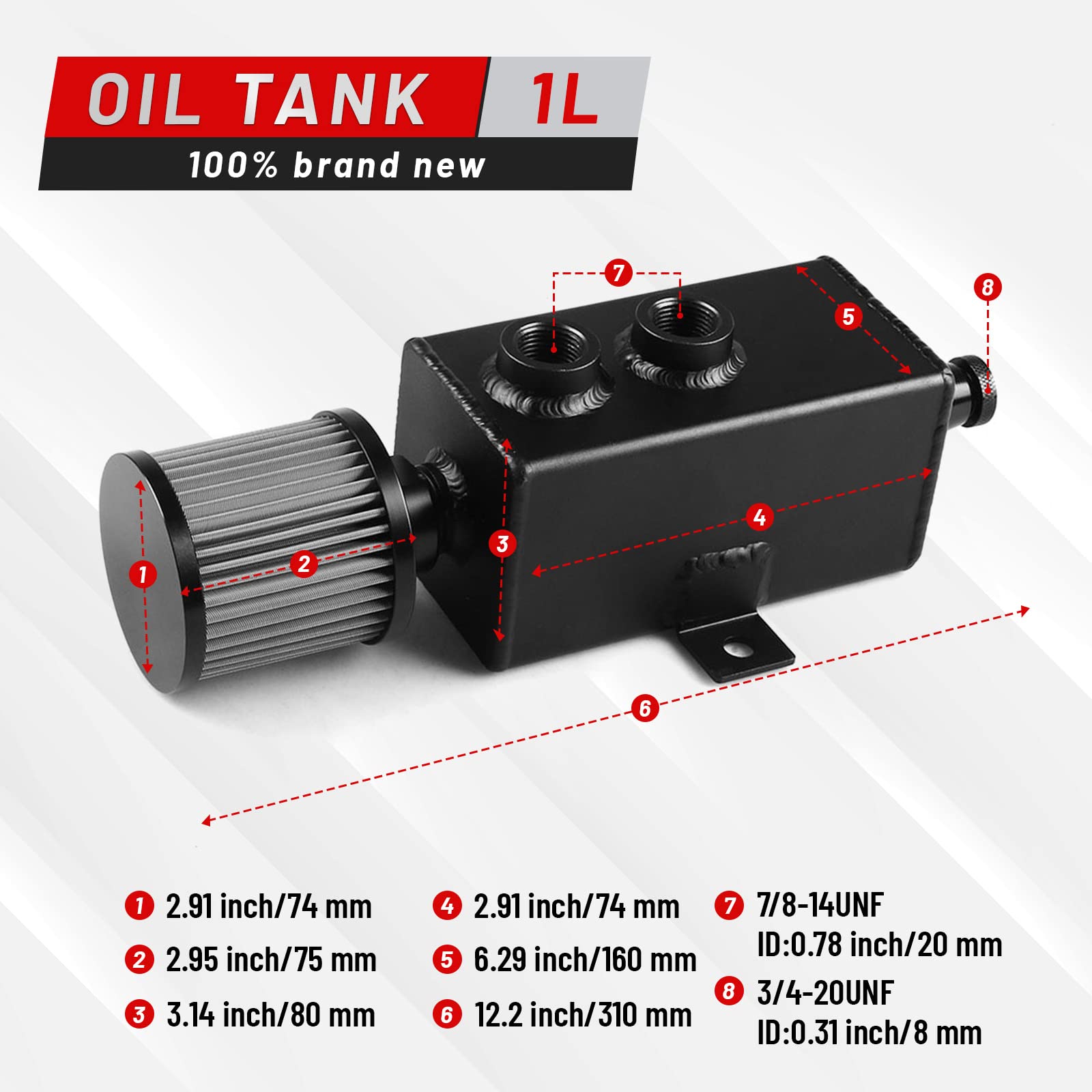 Bomling Universal 2L Oil Catch Can Tank Baffled 10An With Breather Filter Aluminum Reservoir Tank Black