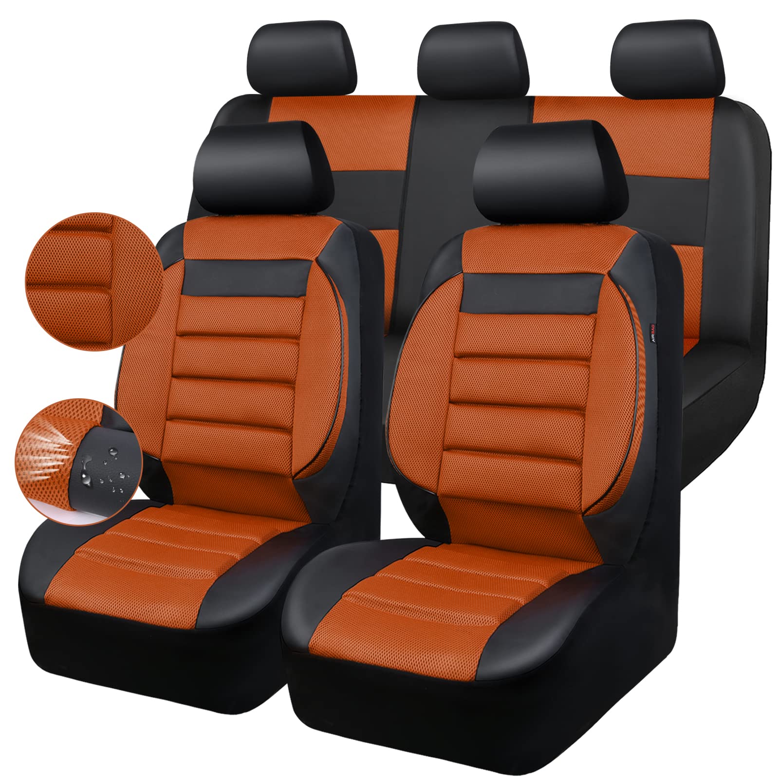 Car Pass Leather 3D Foam Back Support Car Seat Covers Full Set Air Mesh Auto Seat Covers, All Season Car Seat Cover Fit Automoti