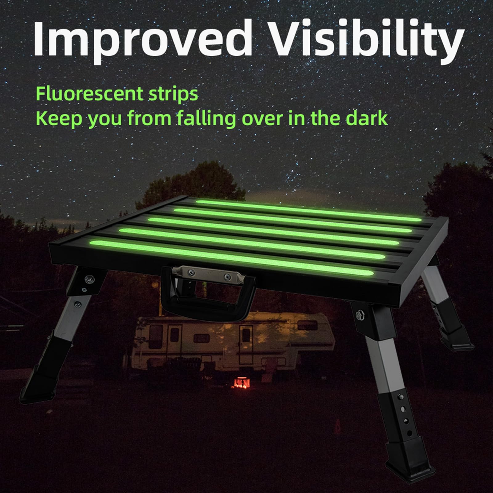 Garfatolrv 19     14.5    Large Rv Steps With Glow In The Dark Tapes Adjustable Rv Step Aluminum Rv Step Supports Up To 1500 Lbs