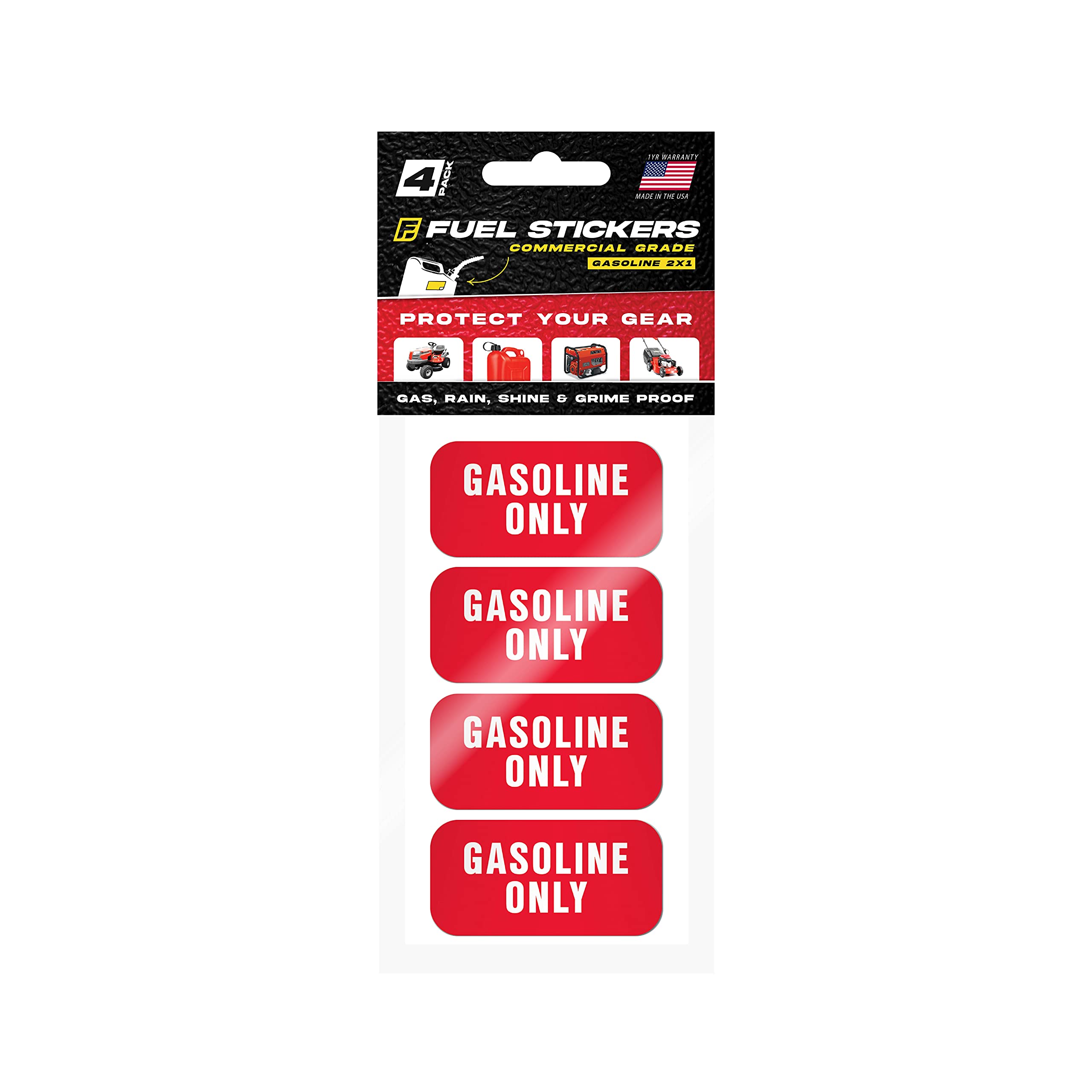 Gasoline Only Sticker, Gas Labels For Fuel Cans, Mowers, Boats, Outdoor Power Equipment - Weather Proof, Extreme Stick, Commercial Grade Labels By Fuel Stickers - Usa Made (2X1 Inch), 20 Labels