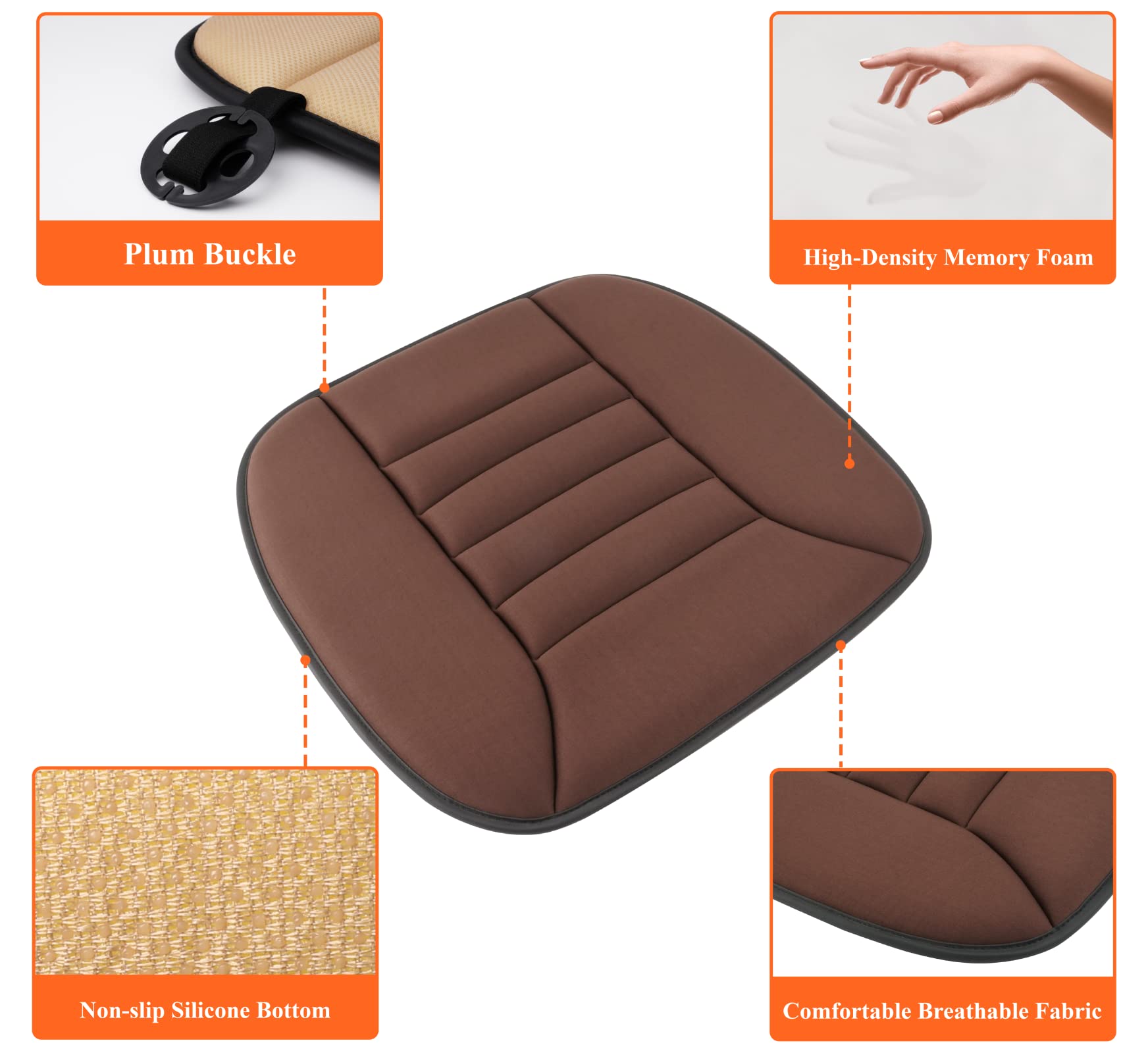 Kingphenix Car Seat Cushion With 1.2Inch Comfort Memory Foam, Seat Cushion For Car And Office Chair (Brown)