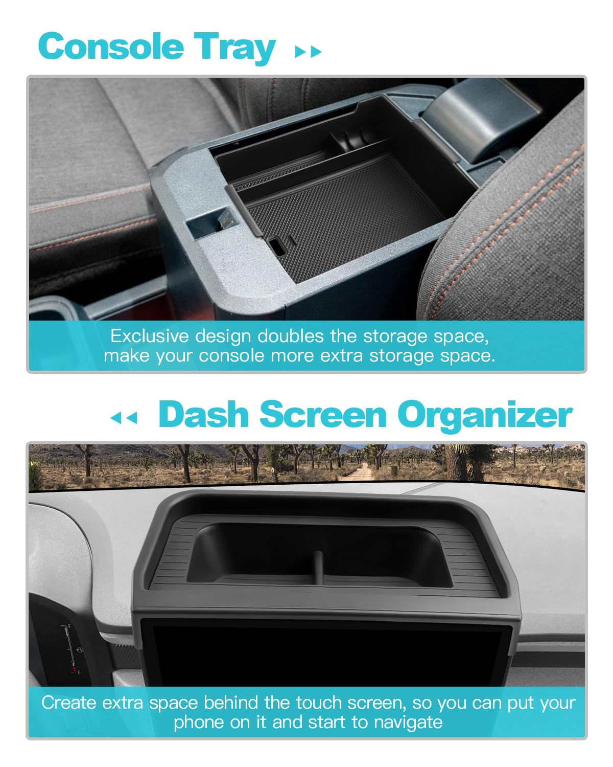 Cdefg 2Pcs For 2025 Ford Maverick Center Console Organizer Tray 2025 Ford Maverick Dash Screen Organizer Dashboard Behind-Screen