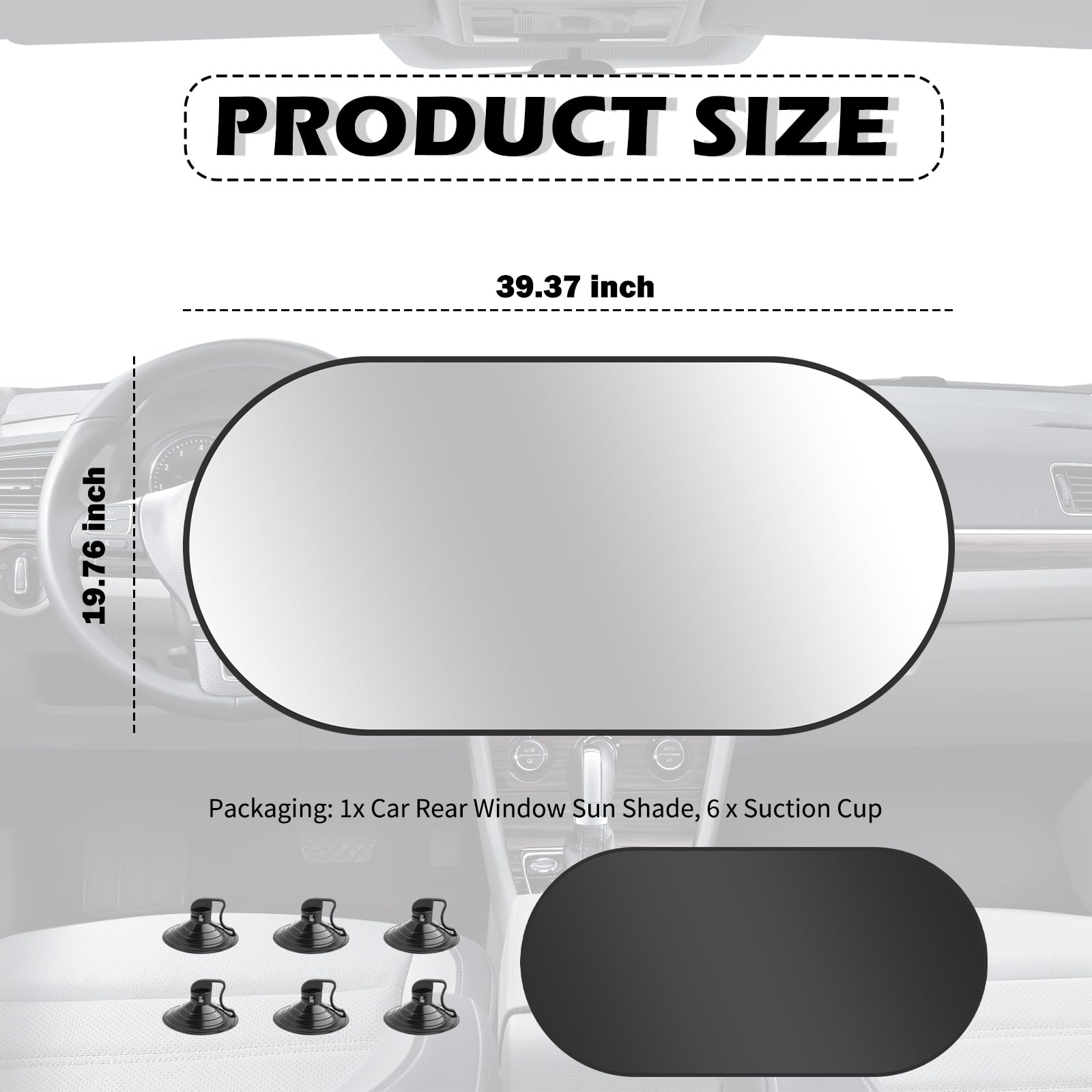 Back Window Sun Shades for Car,210T Titanium Silver Rear Window Sun Shade with Suction Cup Keeps Cars Interior Cool,39.37 * 19.7