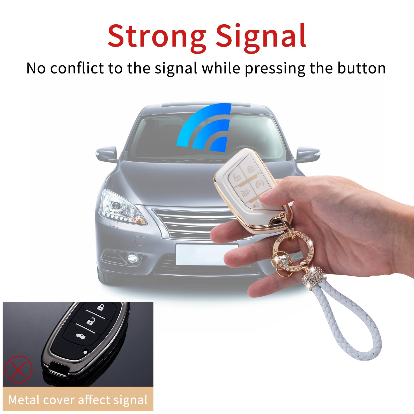 Gematay For Cadillac Key Fob Cover, Key Case Shell Compatible With Cadillac 2020 2021 2022 Ats Ct5 Ct6 Xt4 Xt5 Xts 5/6 Buttons Remote Smart Key Protector