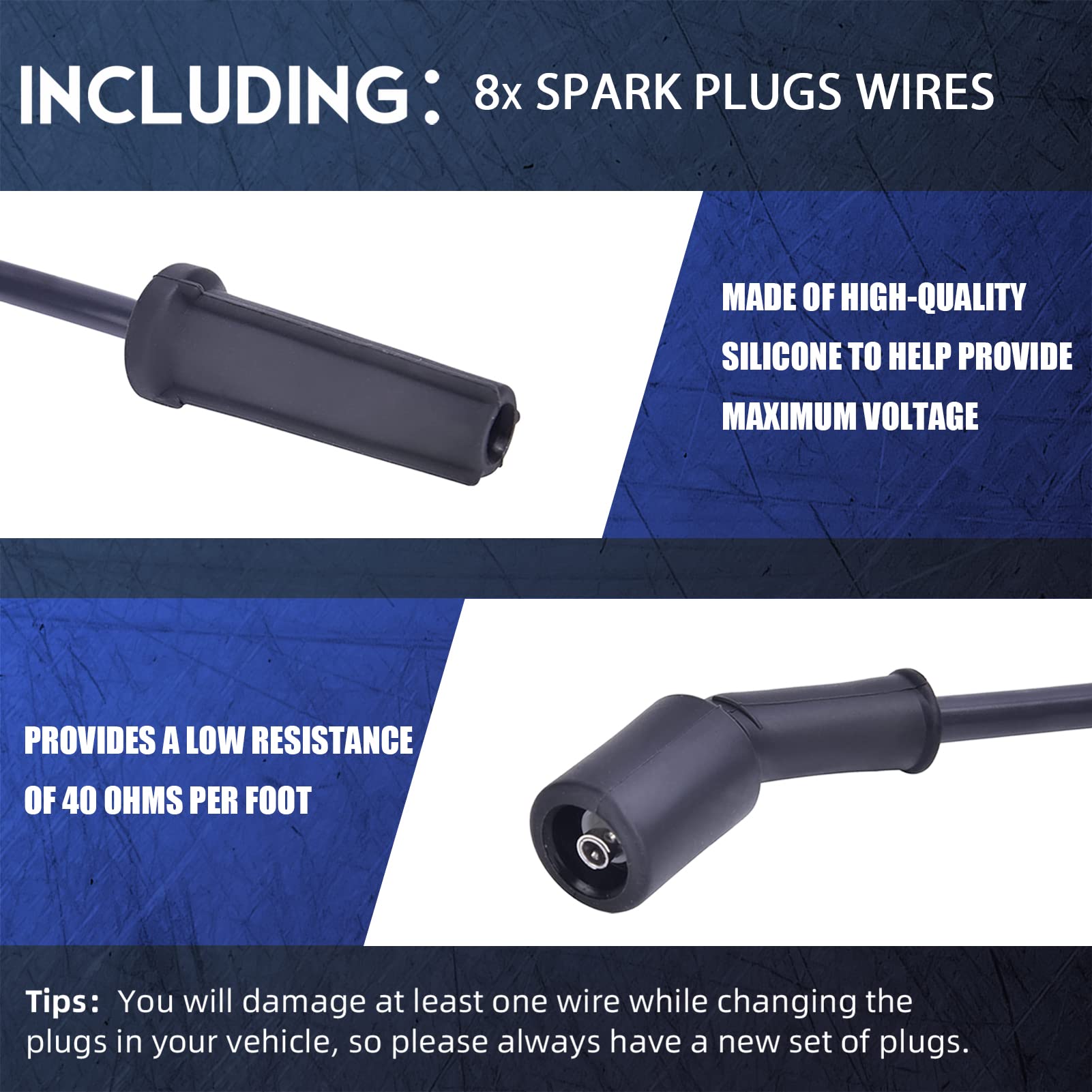 TICANEE Spark Plugs and Wires for Chevy 5.3L Silverado Suburban Avalanche Tahoe 4.8L 6.0L, 12621258 Iridium Spark Plugs Compatib