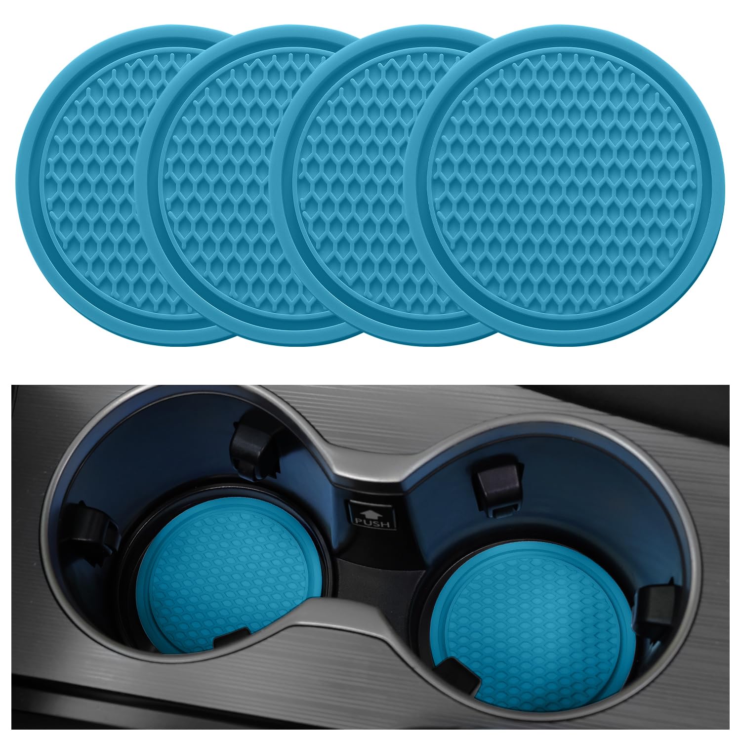 Singaro Car Cup Coaster, 4Pcs Universal Non-Slip Cup Holders Embedded In Ornaments Coaster, Car Interior Accessories, Light Blue
