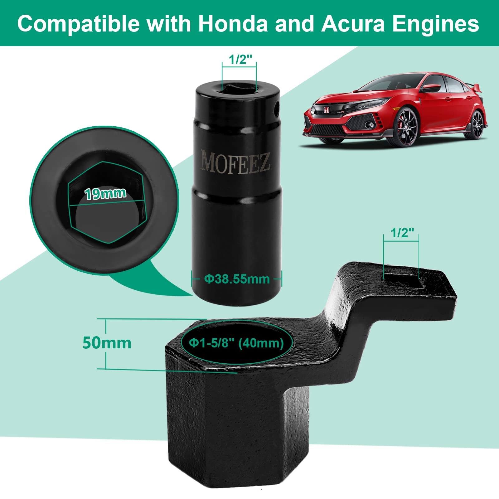 Mofeez 19 Mm Harmonic Balancer Socket And 50Mm Crankshaft Crank Pulley Wrench Holder Tool Compatible With Honda And Acura Engines