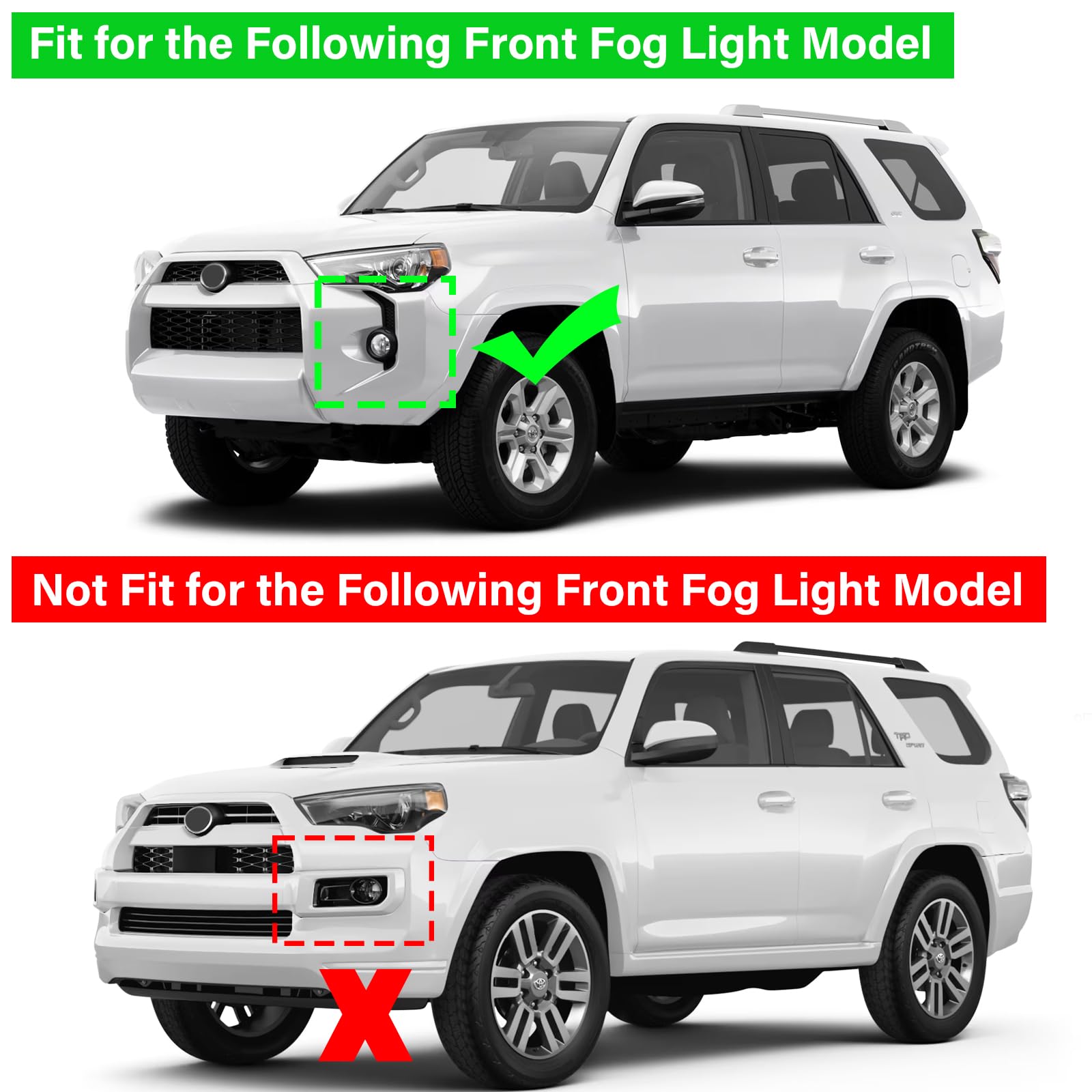 Front Fog Light Decals Compatible with 2014-2024 Toyota 4Runner Accessories Front Bumper Grill Trim ABS Plastic Material (Black)