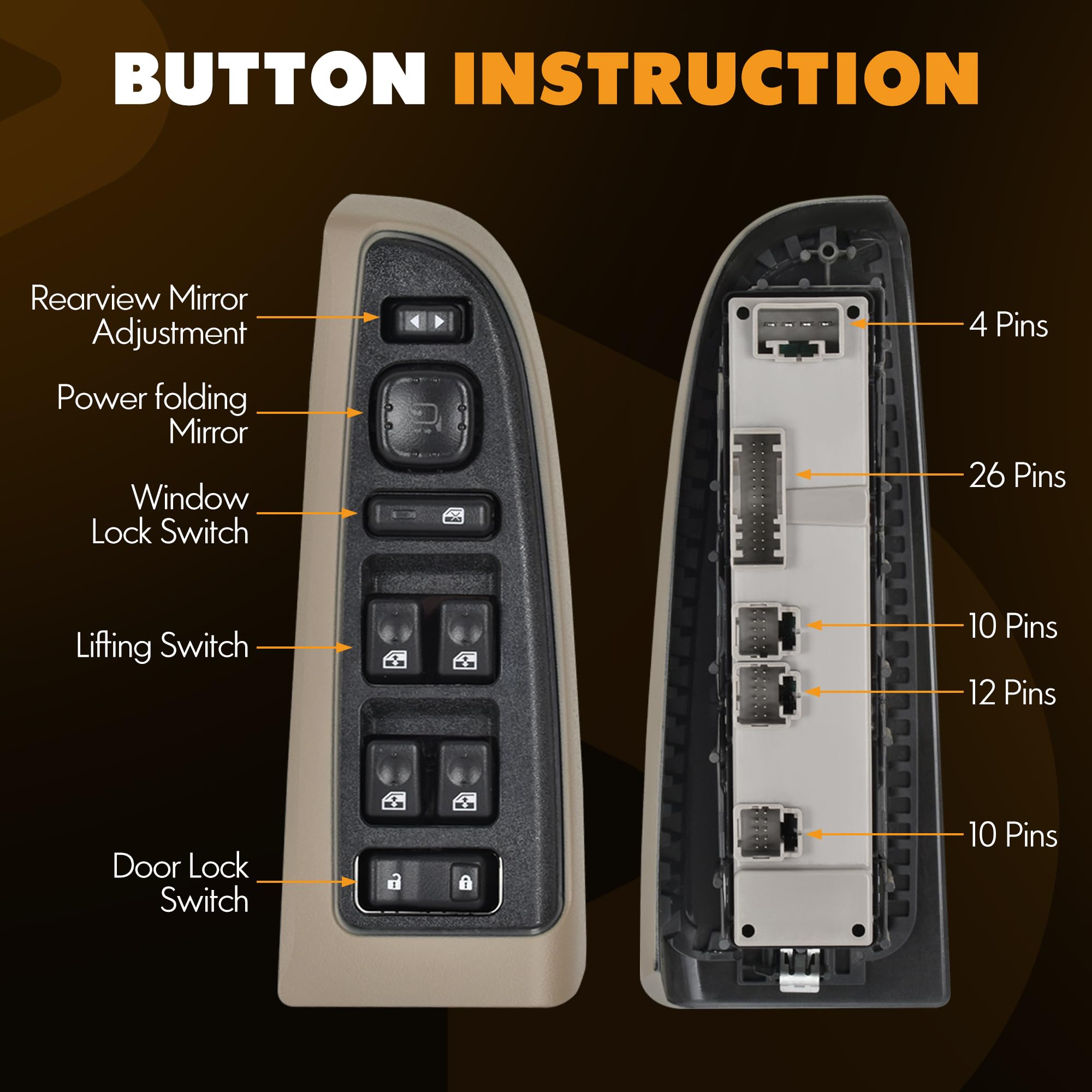 ASOPARTS 15883320 Front Driver Side Door Lock and Power Window Switch & Tan Bezel Assembly Fit for 2003-2007 Chevy Avalanche Sil