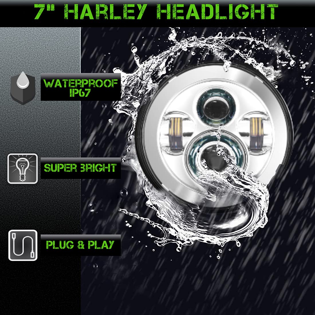 SLK-Customs 7 inch LED Headlight Fog Passing Lights DOT Kit Ring Motorcycle for Harley Davidson Touring Road King Ultra Classic