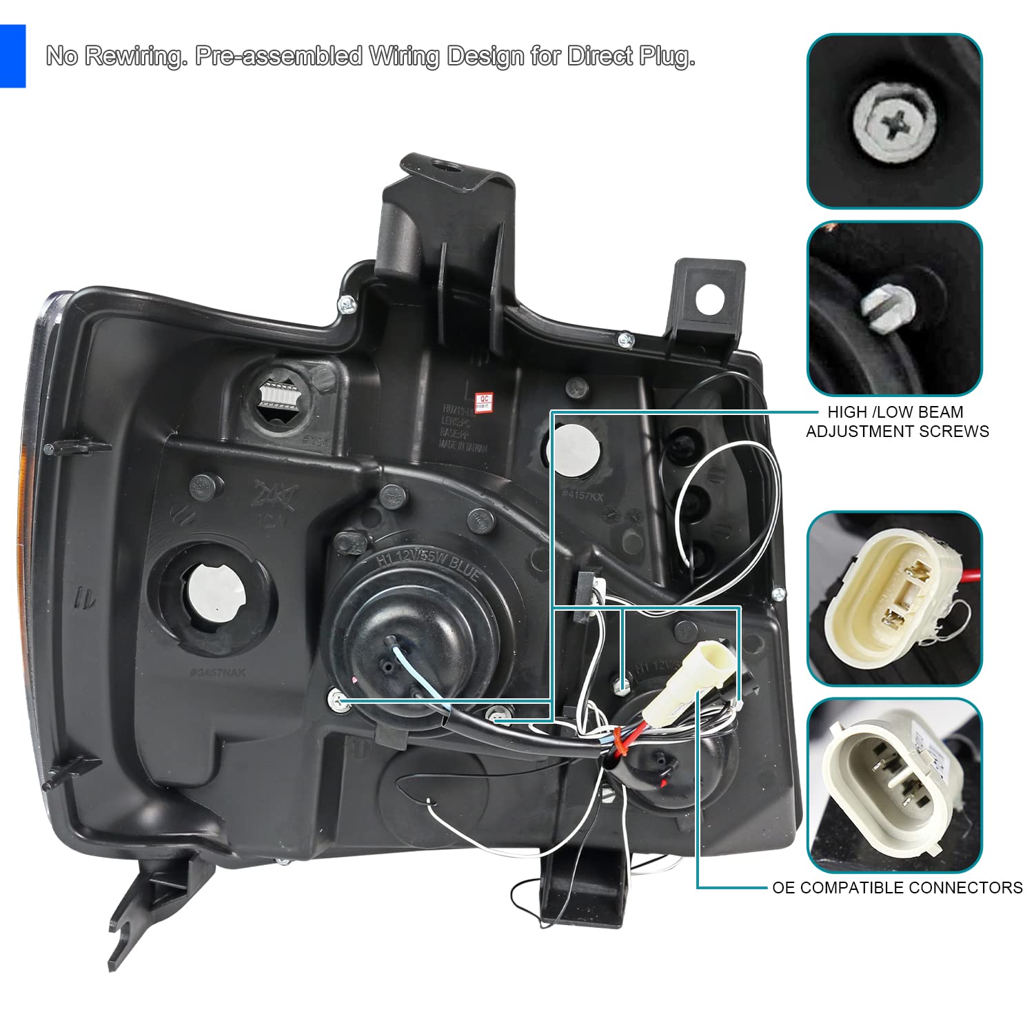 Spec-D Tuning Black Smoke Led Dual Halo Projector Headlights Compatible With 2007-2014 Chevy Avalanche, Tahoe, Suburban 1500 250