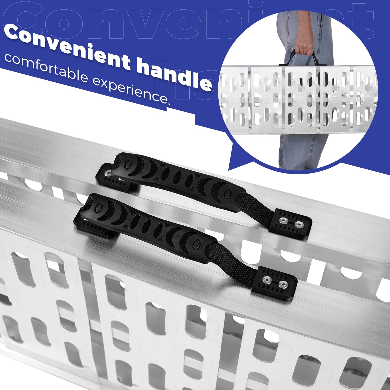 Maxivman Aluminum Motorcycle Ramp With Handle – 750 Lbs Capacity, 7.5Ft Folding Ramp With Load Straps For Pickup Trucks, Dirt Bikes, Motorcycles | 89' L X 12' W | 1 Pc