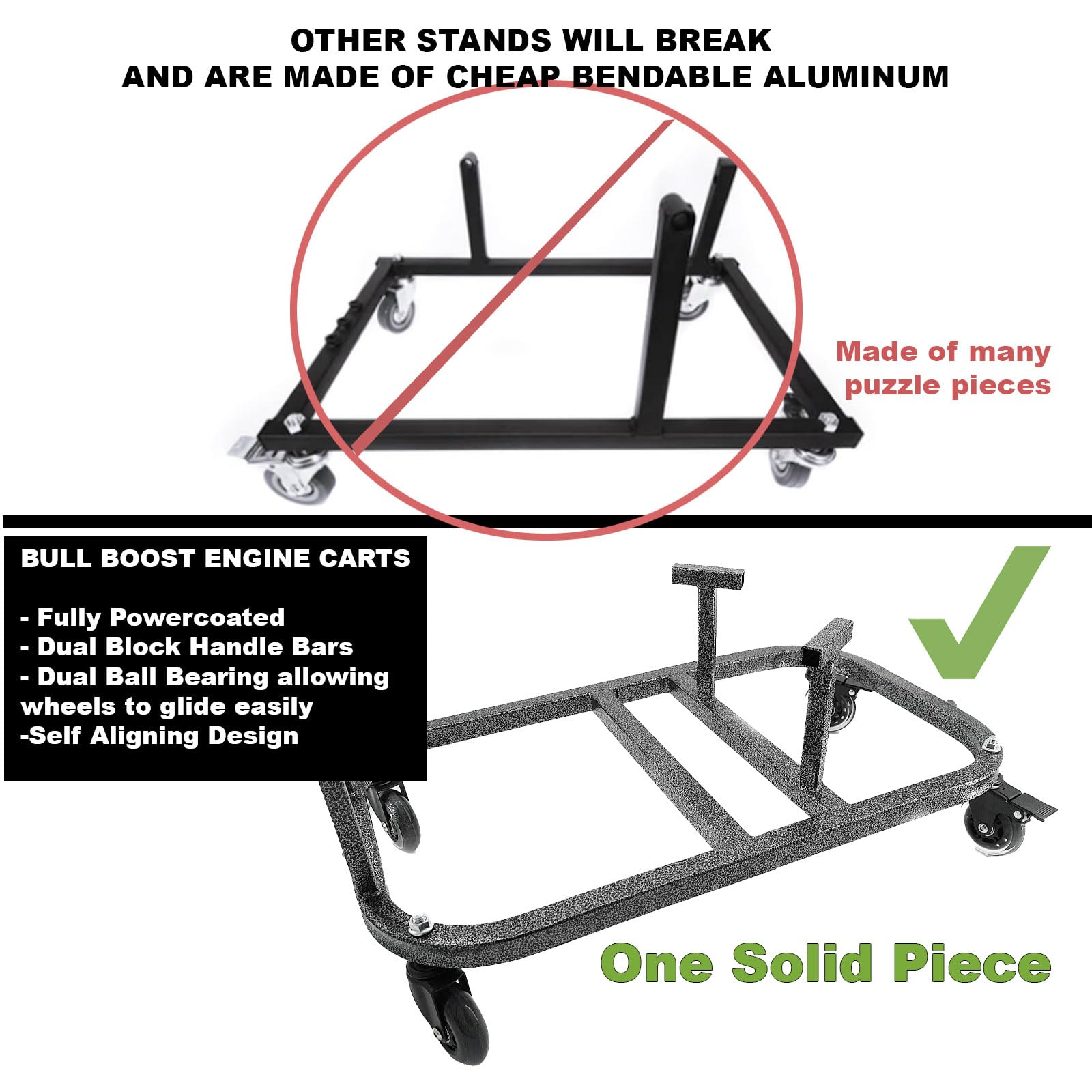 Bull Boost Performance B Series Engine Cradle Stand Cart - Aluminum, Black, Model BBP-002-KCART-BK, K Swap Compatible