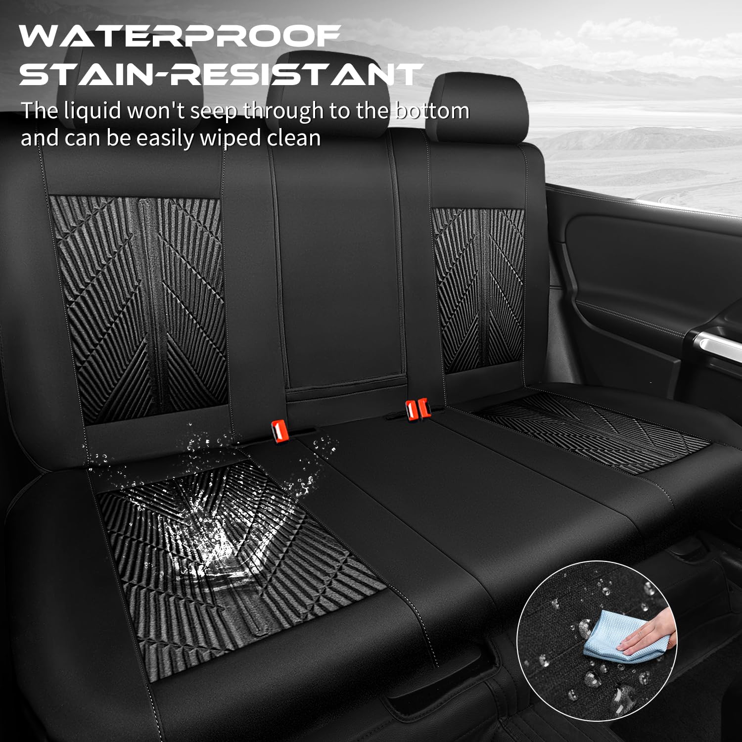 Car Pass 3D Neoprene Back Seat Cover, Waterproof Rear Seat Covers Universal Fit For Cars Sedans Trucks Vans And Suvs, Black