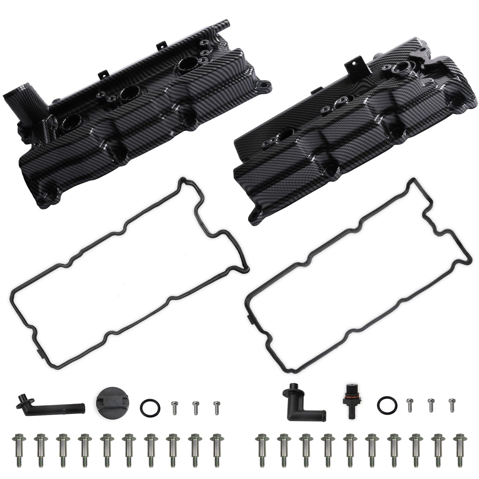 Mitzone Carbon Strip Type Vq35De Left And Right Aluminum Valve Cover With Tube Compatible With Infiniti G35 M35 Fx35 For Nissan