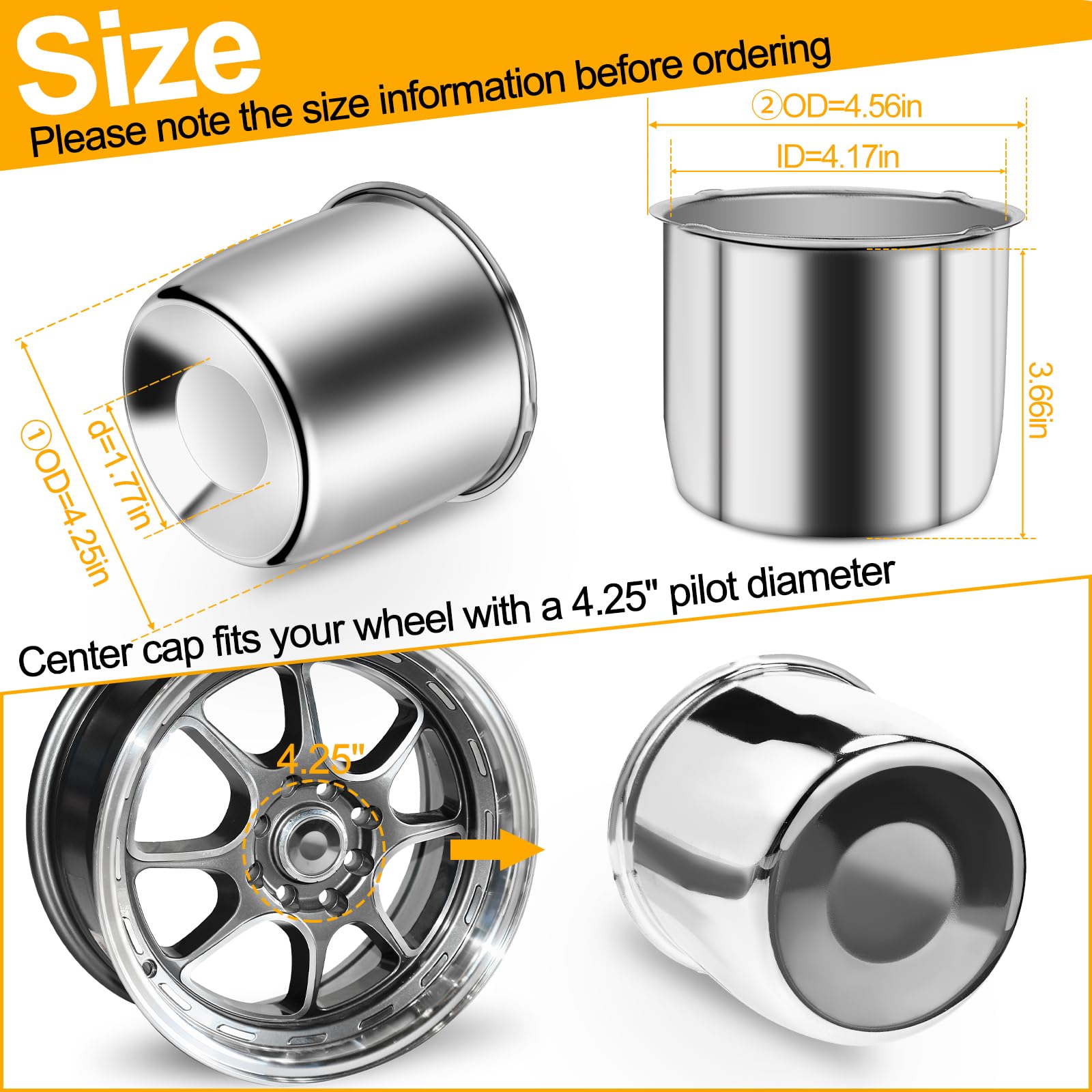 Tallew 4 Pcs Wheel Center Caps Push Through Car Trailer Center Caps Carbon Steel For Rims Truck Auto(Silver,Suits For 4.25 Inch)