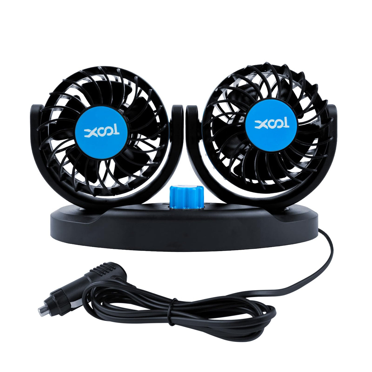 XOOL 12V Fan Car Fan, Adjustable Dual Head 3.5 Inches for Front Seat Passenger, 360 Rotatable Electric Car Cooling Fans with 2 S