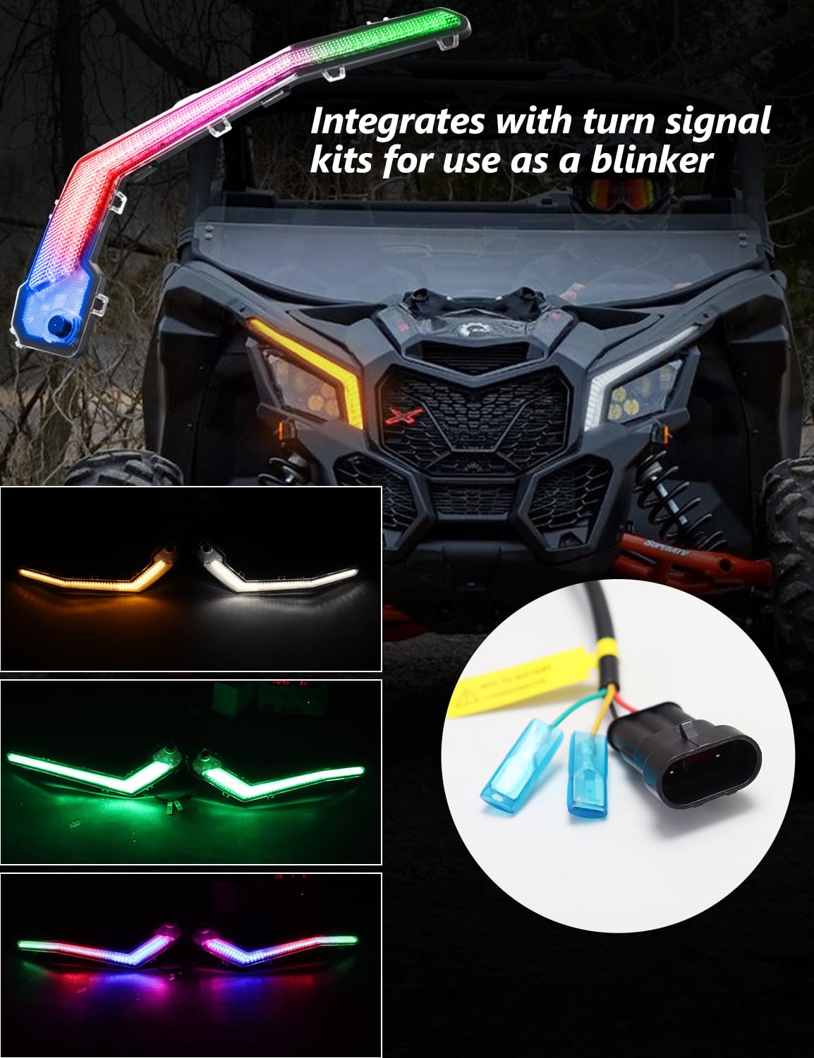 Chelhead X3 Led Fang Lights, RGB APP Remote Controlled, Turning Light Chasing Color Front Signature Light Assembly Compatible wi