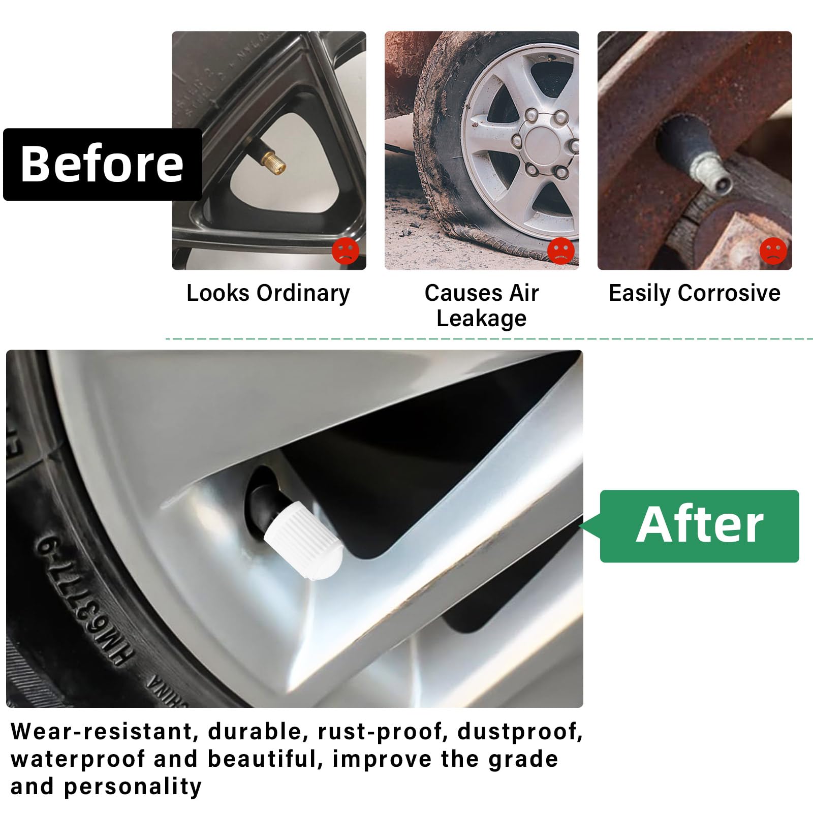 Ziciner 25 Pcs Tire Valve Stem Caps, Plastic Car Tyre Valve Cap With O Rubber Seal, Dustproof Airtight Seal Wheel Stem Covers, U