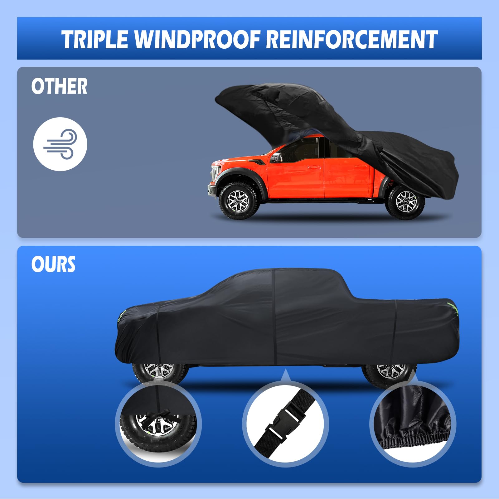 Truck Cover Waterproof All Weather, 6 Layers Pickup Cover Fit For Ford F150, Chevrolet Silverado, Gmc Sierra, Ram 1500 See Size