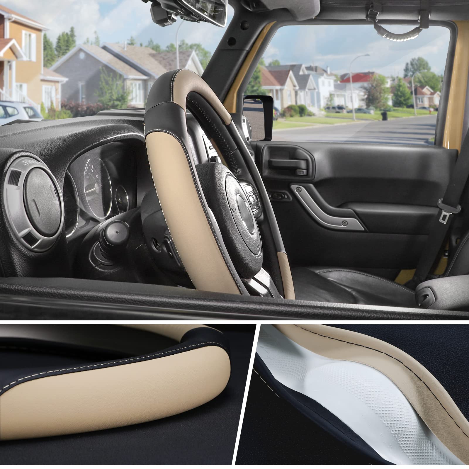 SEG Direct Car Steering Wheel Cover Large-Size for F150 F250 F350 Ram 4Runner Tacoma Tundra Range Rover Model S X with 15 1/2 in