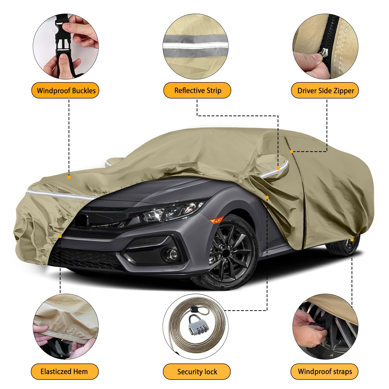 Waterproof Car Covers Replace for 2011-2025 Honda Civic, Multilayer Heavy Duty with Cotton Liner All Weather Custom-fit Car Cove