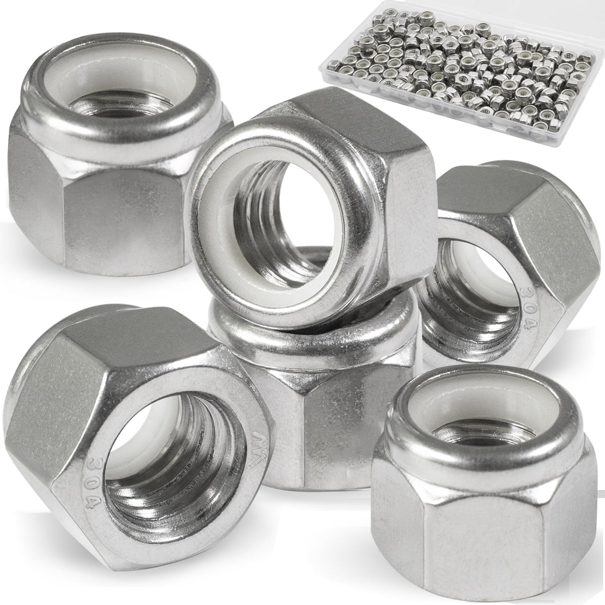 Vifmy 150 Pack 10#32 Nylon Insert Locknuts,304 (A2-70) Stainless Steel Lock Nuts,Standard Inch Thread Nylock Nuts