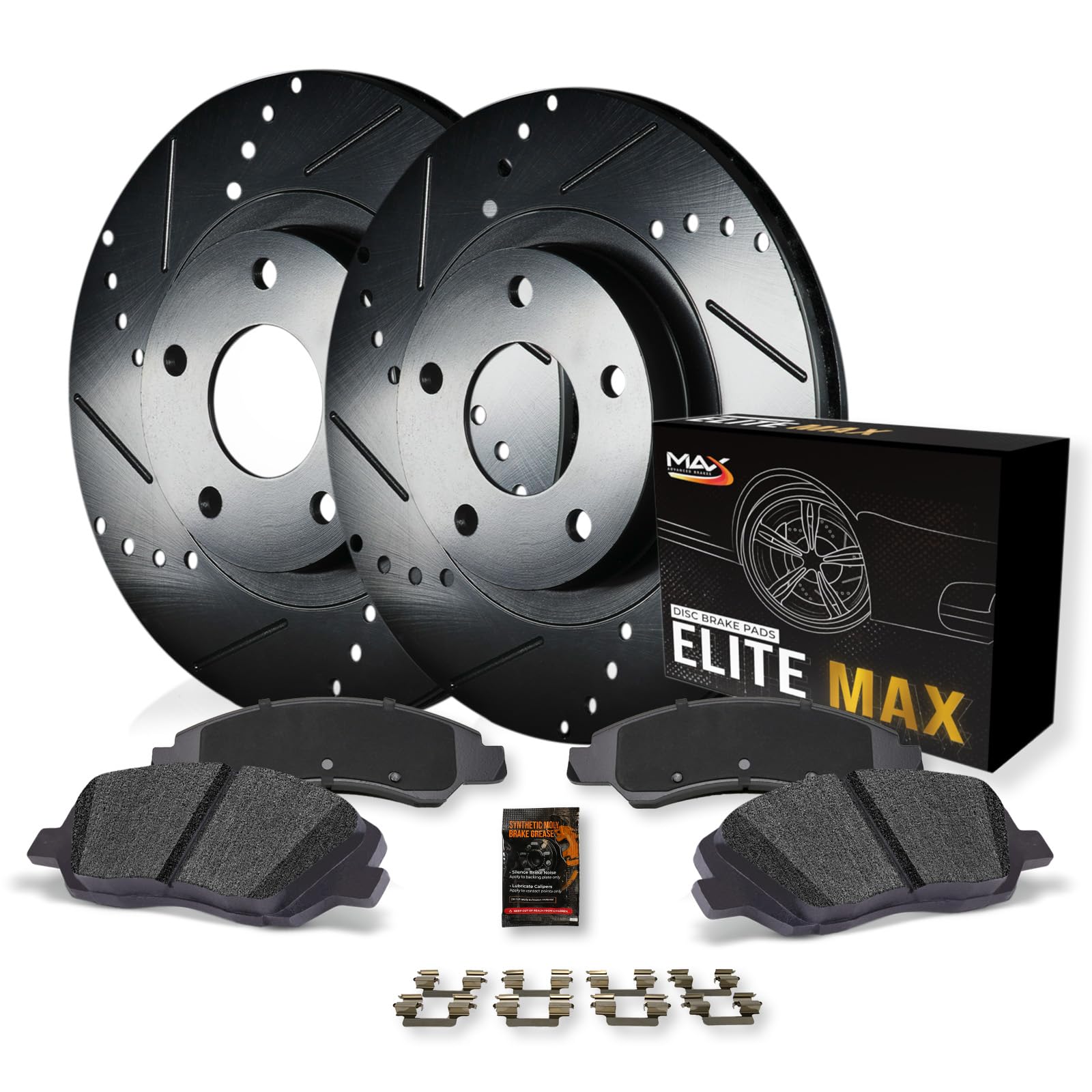 Max Advanced Brakes Front Brake Kit For 2003 2004 2005 2006 2007 2008 Toyota Corolla Matrix Pontiac Vibe Replacement Drilled Slotted Black Coated Disc Brake Rotors And Ceramic Brake Pads