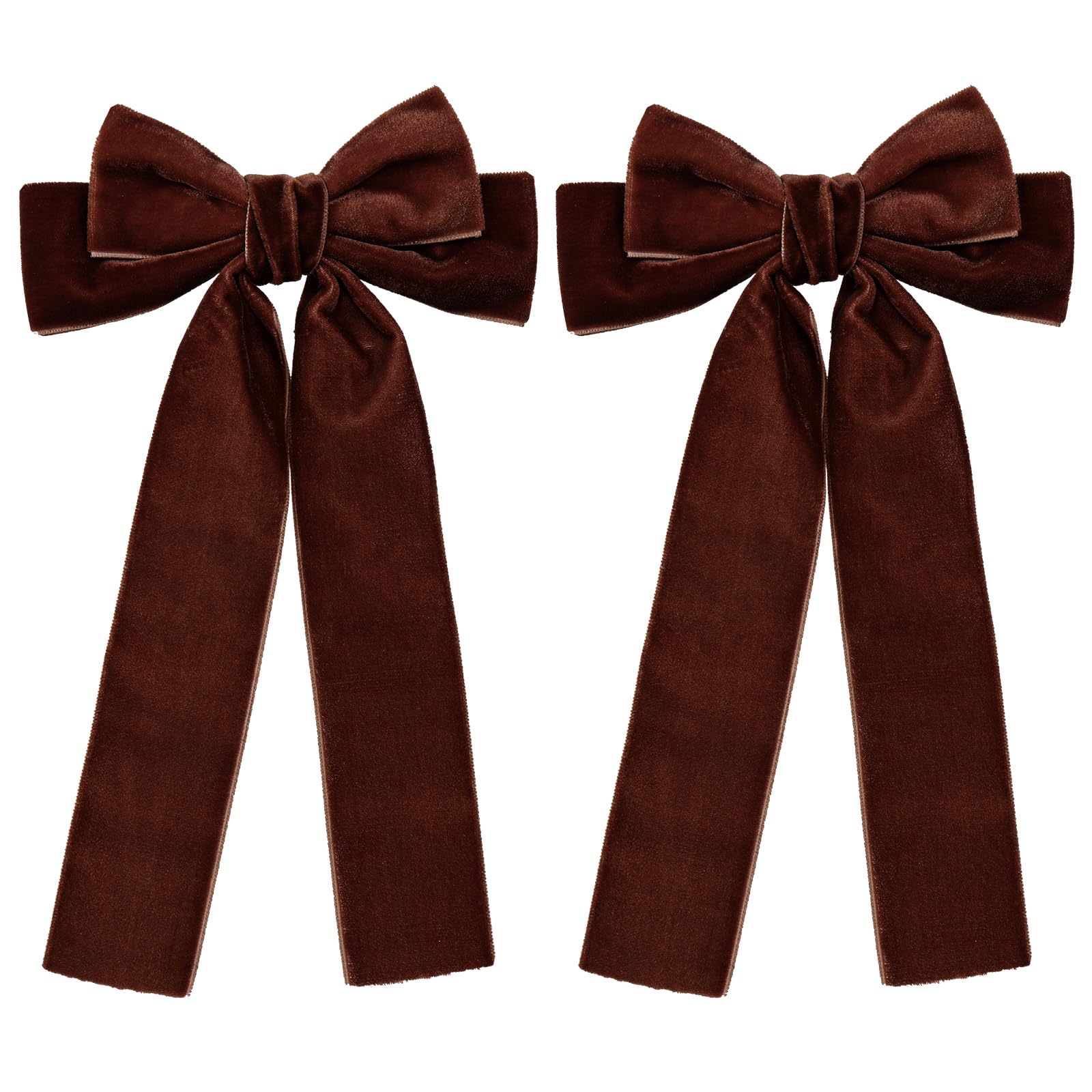 2pcs Velvet Long Tail Hair Bows Clips for Girls Women 5.5 Fall Dark Brown Velvet Ribbon Alligator Barrettes Hairpins Everyday Dress Outfit Decor Accessories-New
