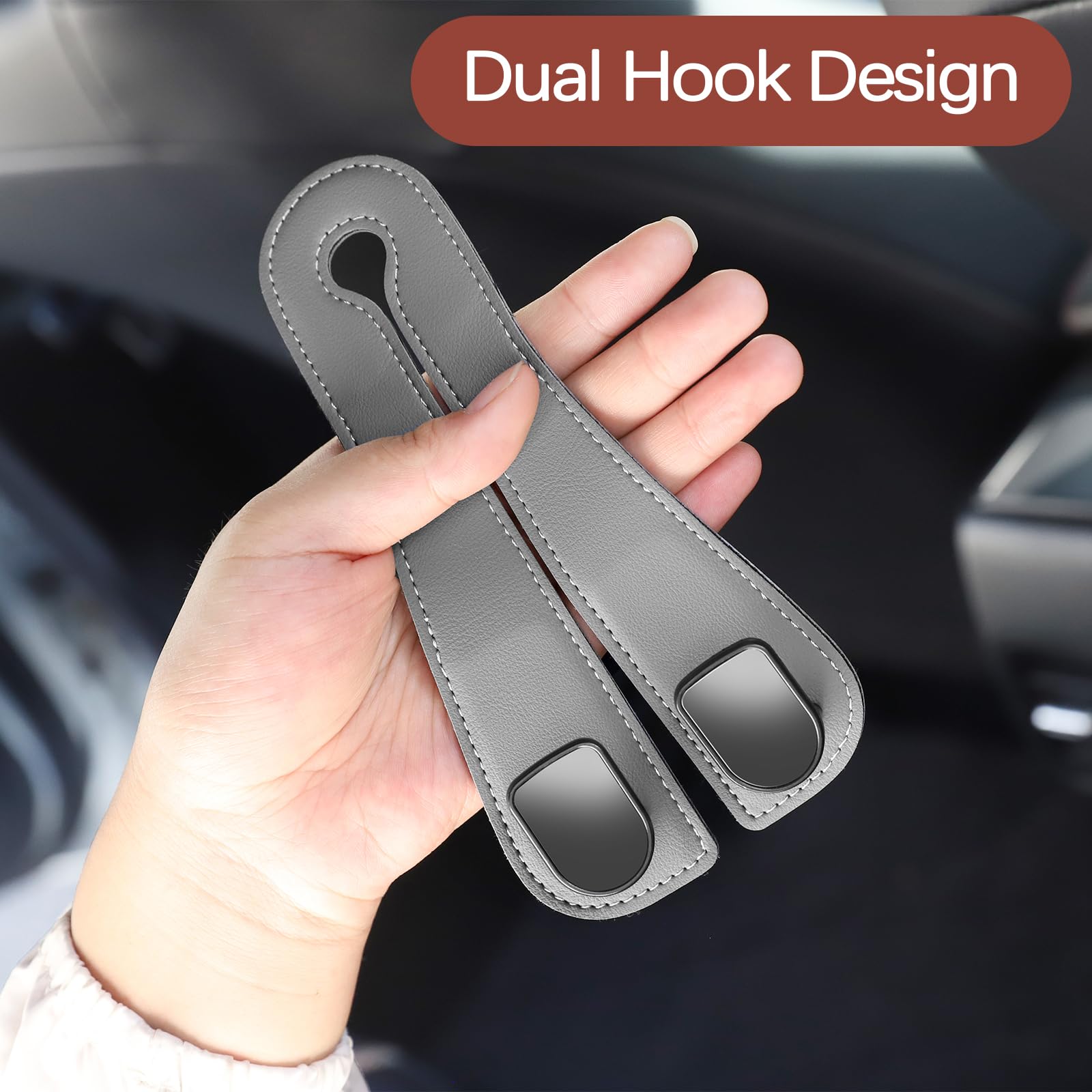 JOJOY LUX 2025 Automotive Seat Back Hooks,Leather Car Seat Hooks,Dual Headrest Organizer Hangers for Purses, Bags & Phones, 2 in
