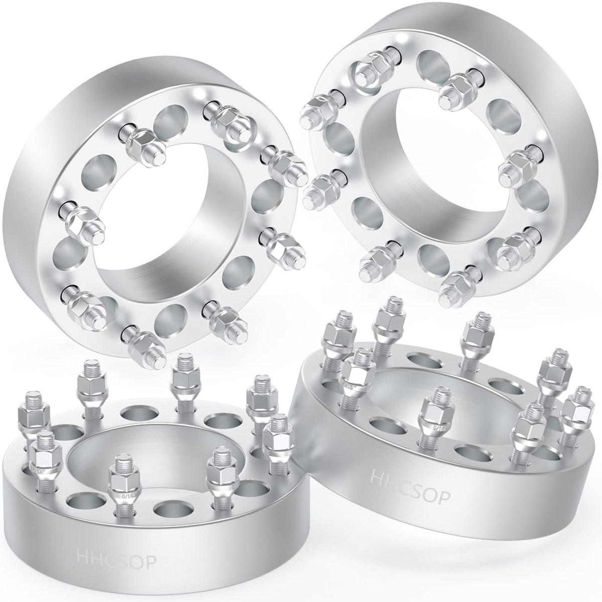 8X6.5 To 8X170 Wheel Spacers 2'' (50Mm) Bore 126.15Mm With 9/16''-18 Studs For 1980-1998 Ford F250 F350 | 1992-2007 Ford E250 E3