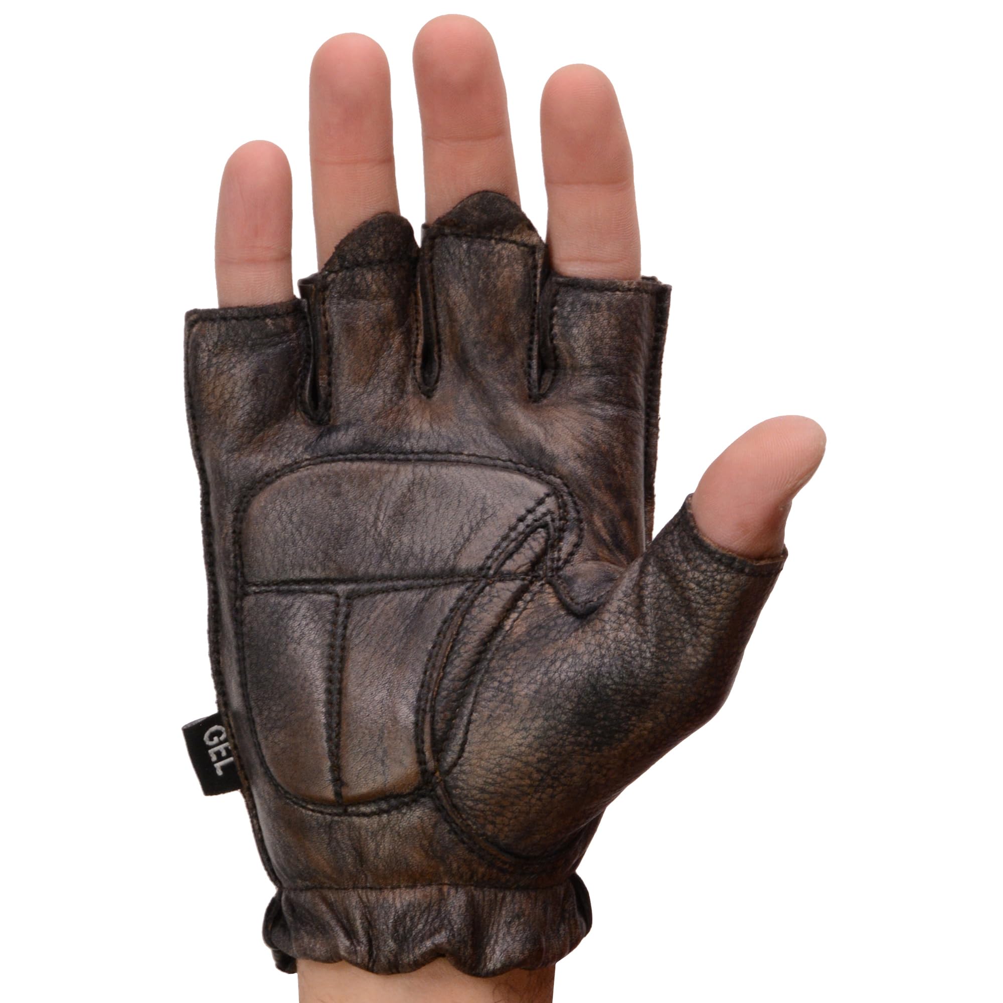 Milwaukee Leather MG7561 Men's Brown Leather Fingerless Motorcycle Gloves - Medium, Gel Padded Palm