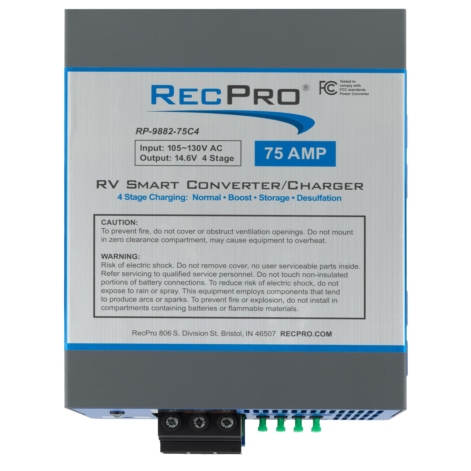 Recpro Rv Converter 75 Amp | Rv Power Converter & Battery Charger | 4 Stage Smart Charging | 120Vac To 12Vdc | 13V To 16.5V Oper