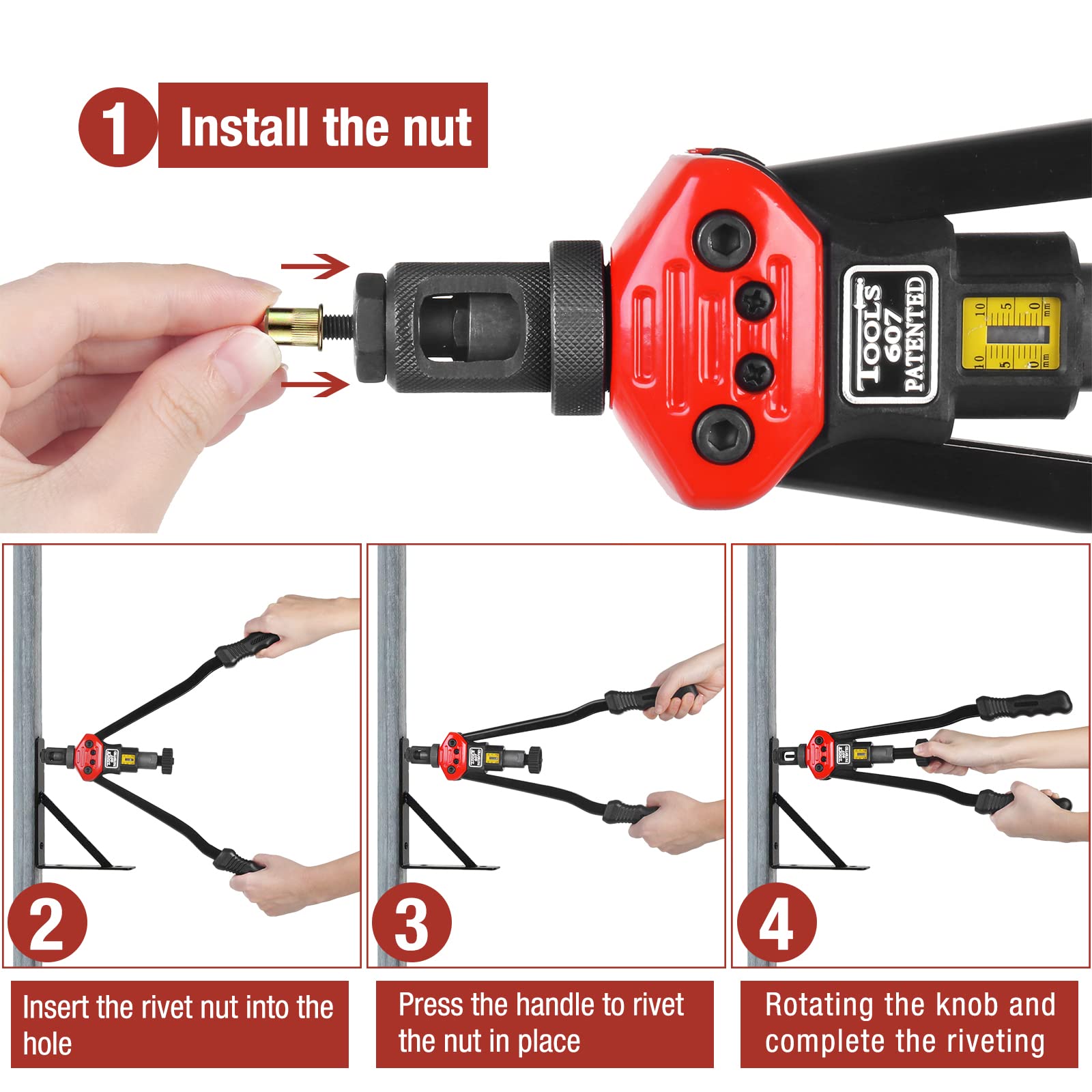 Aiuitio 16 Rivet Nut Tool, Rivnut Tool Kit With 13 Metric And Sae Mandrels, Nutsert Rivet Tool Set With 200Pcs Rivnuts, Threaded Insert Hand Riveter With Rugged Carrying Case