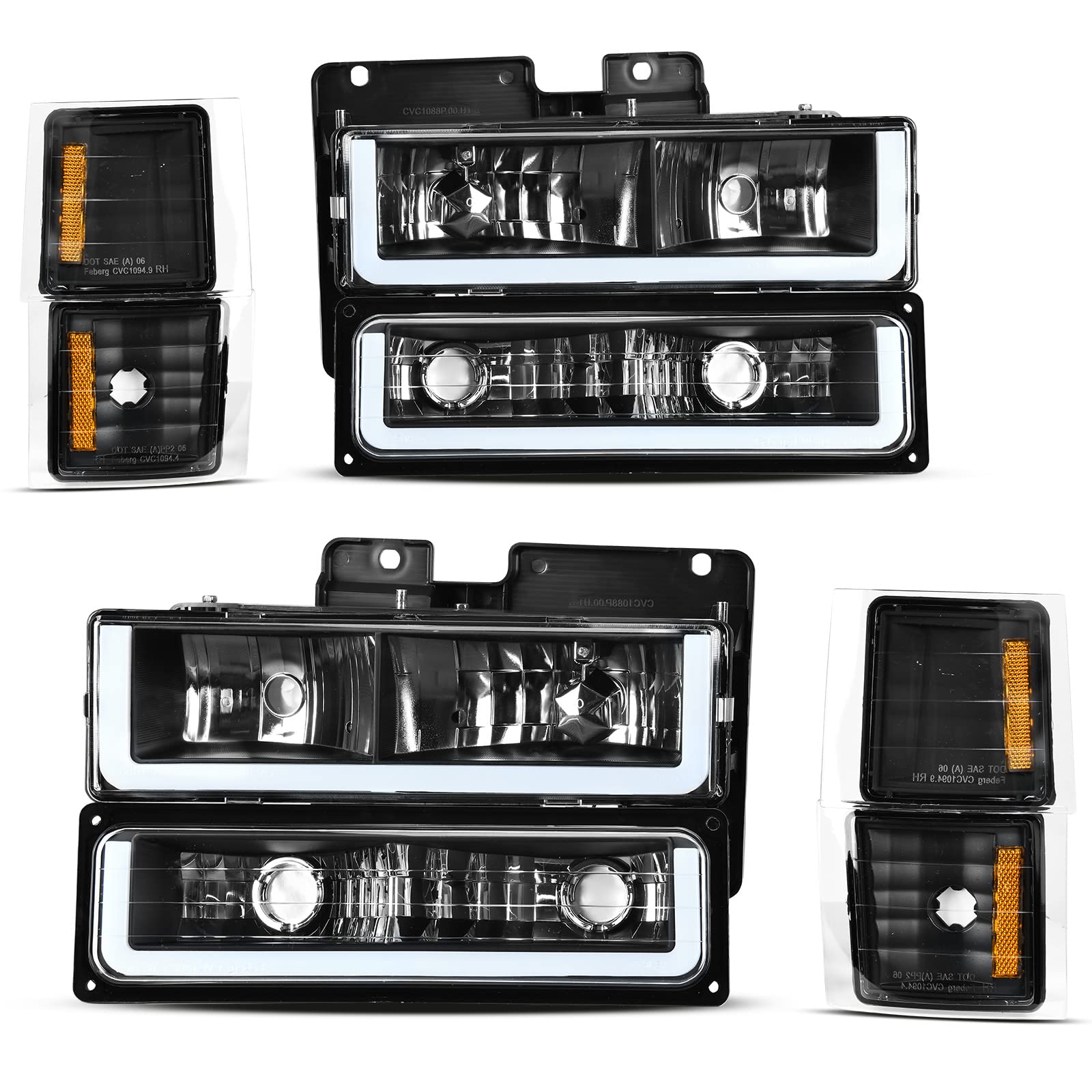 Autosaver88 Led Drl Headlights Assembly W/Corner Lights Compatible With 1994-1999 Chevy C/K 1500 2500 3500 Suburban Tahoe Headli
