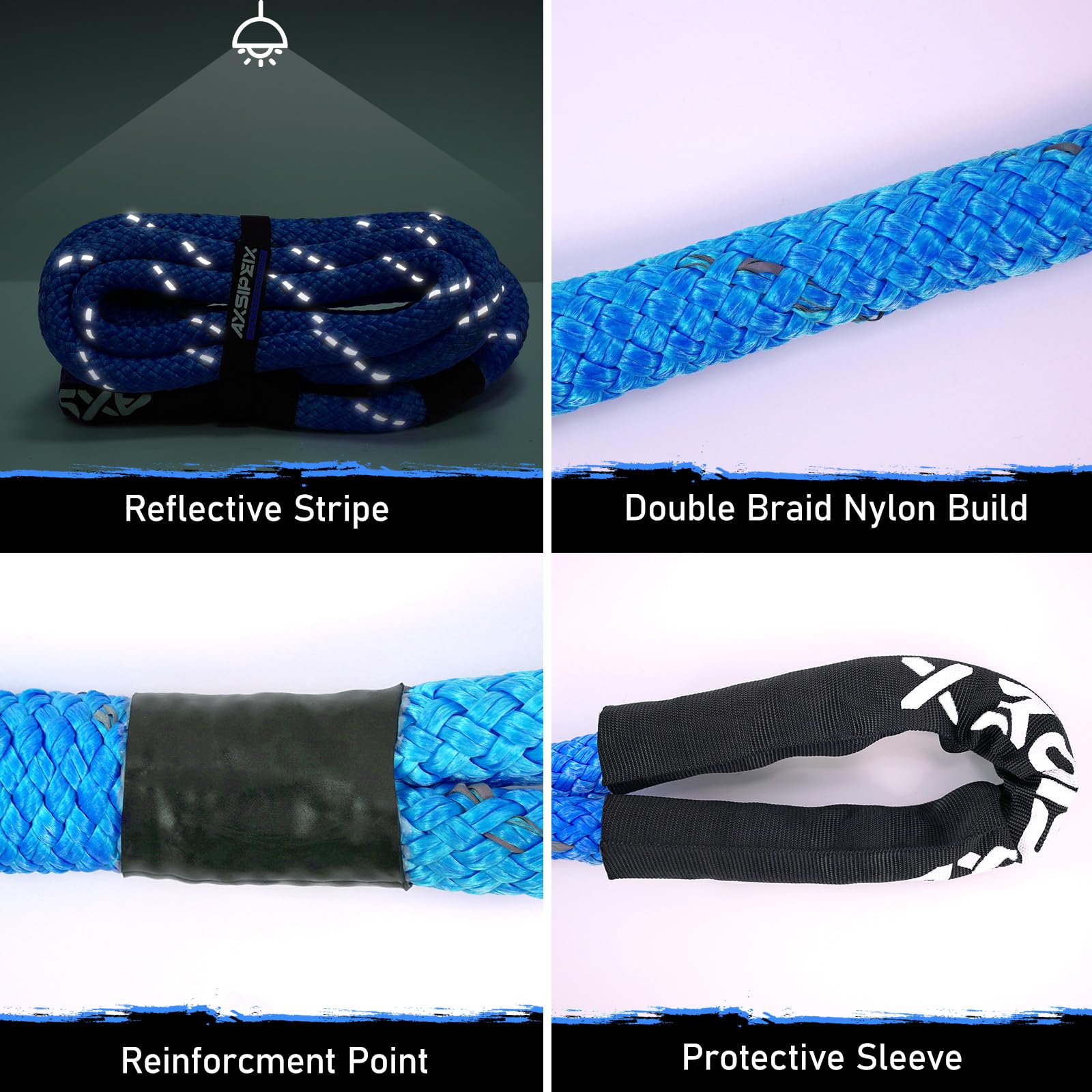 Axsipeix 3/4''  20Ft Kinetic Recovery Rope (21,800Lbs) Heavy Duty Offroad Kinetic Rope For Utv, Atv, Suv, Car (Blue)