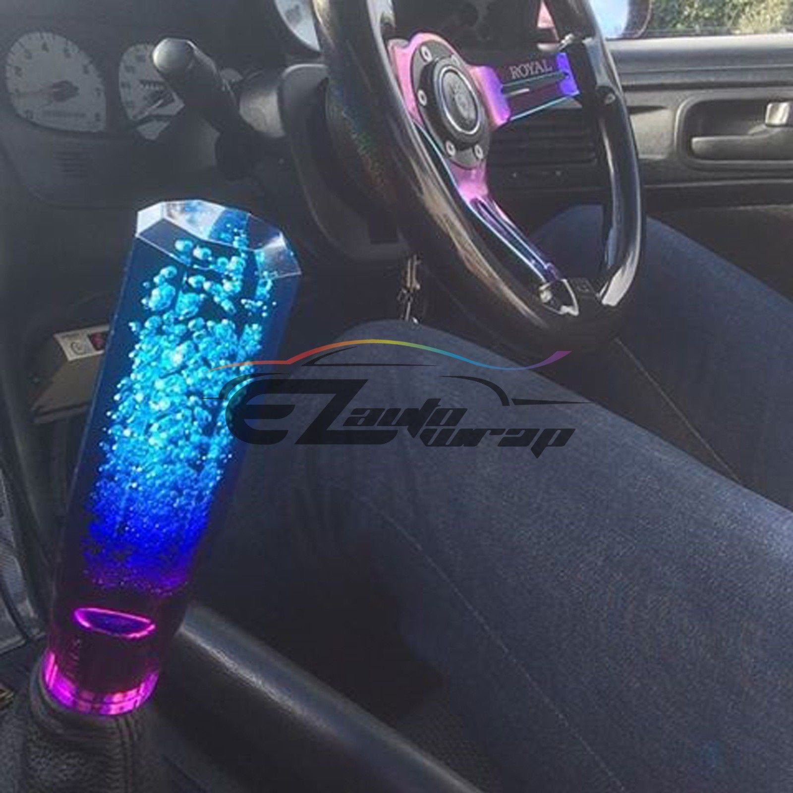 EZAUTO WRAP Shift Knob Stick Crystal Transparent Bubble Purple Blue Throw Gear Shifter 20cm