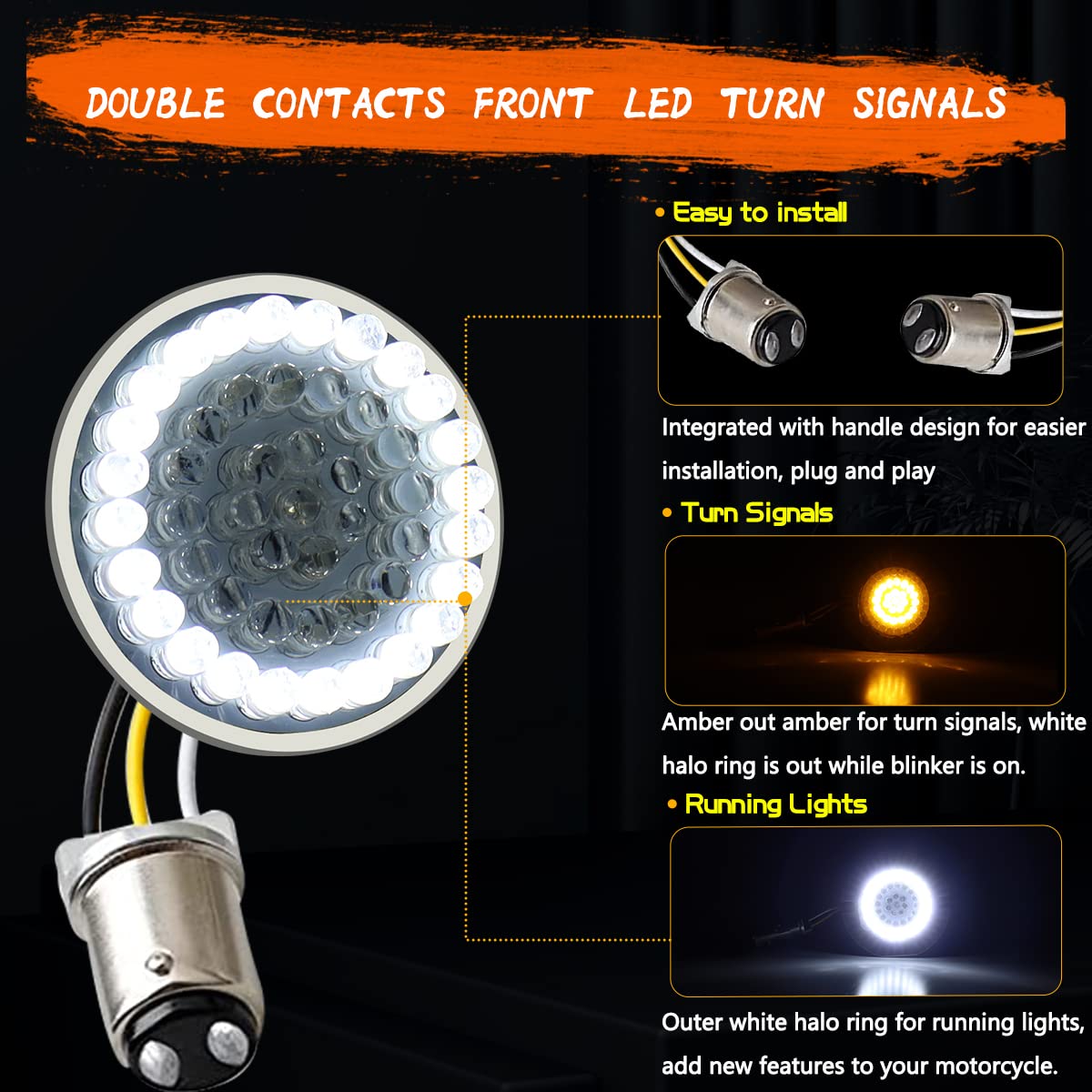 Motoparacc 1157 Front Rear Led Turn Signal, 2 Inch Bullet Double Contacts Motorcycle Brake Running Light For Harley Street Glide, Dyna, Sportster 1200, Iron 883, Road King 2020