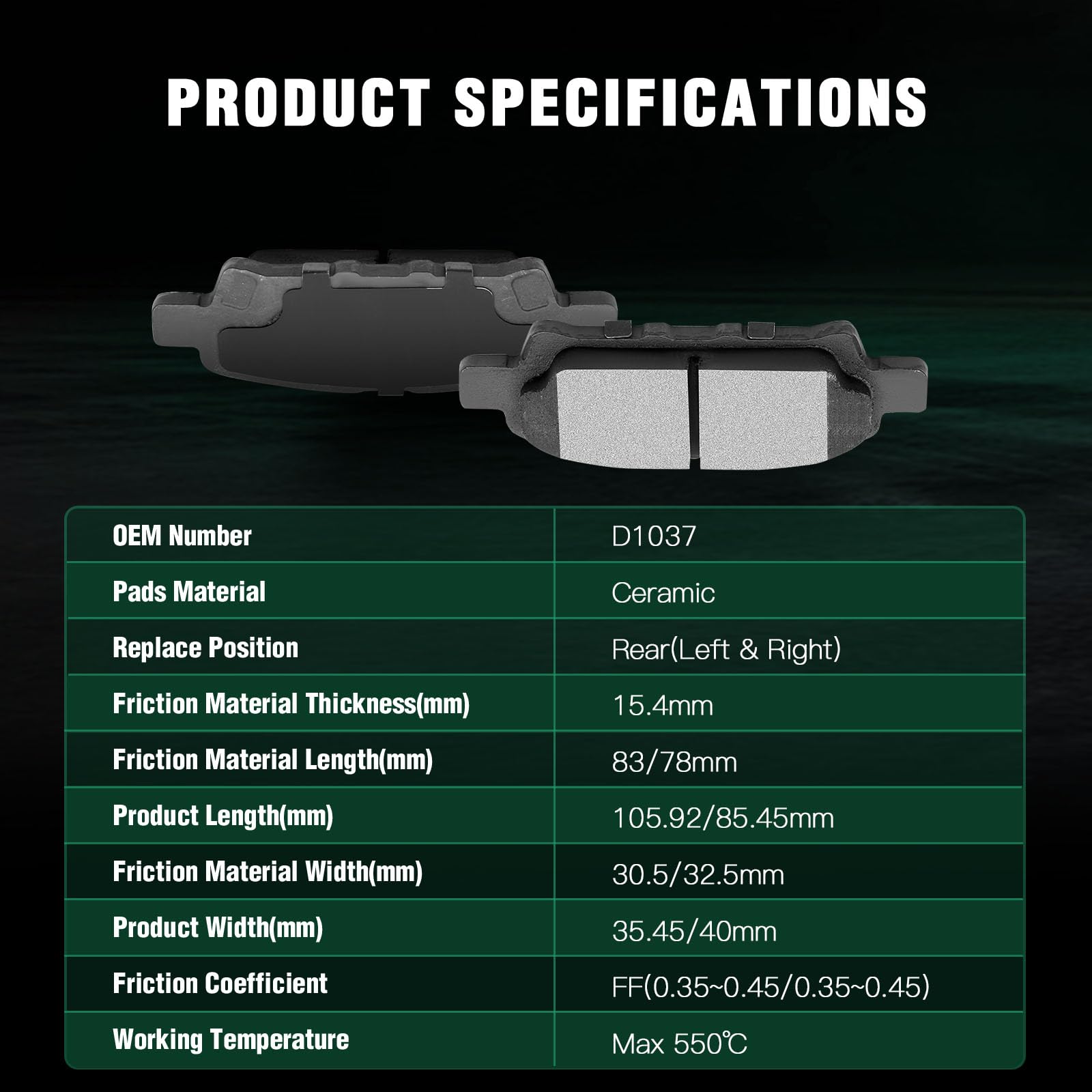 Automuto 8Pcs Front & Rear Ceramic Disc Brake Pads Set D1037 D1285 For Chrysler 200 Sebring For Dodge Avenger Caliber For Jeep C