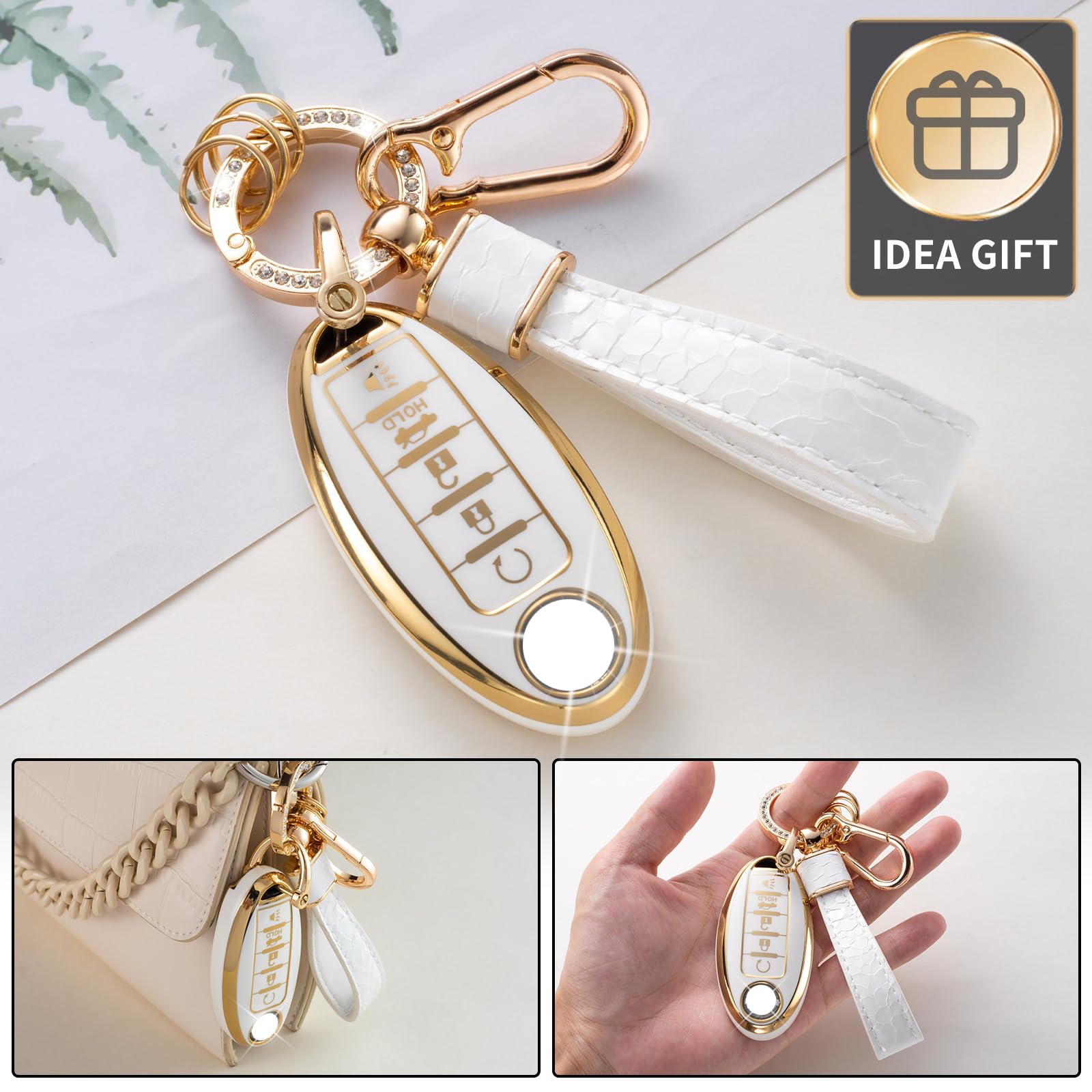 Cacarlike For Nissan Key Fob Cover With Nissan Keychian, Car Key Fob Case Compatible With Nissan Altima Rogue Sentra Pathfinder