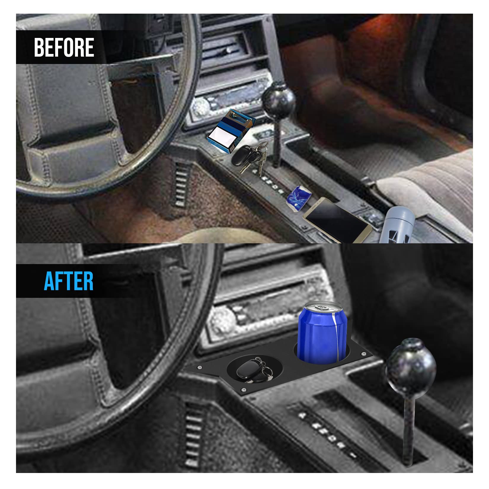 Foruly For 3Rd Third Gen Chevy Camaro 1982-1992 Water Cup Holder, Ash Tray Cup Holder Aluminum Center Console (Black)