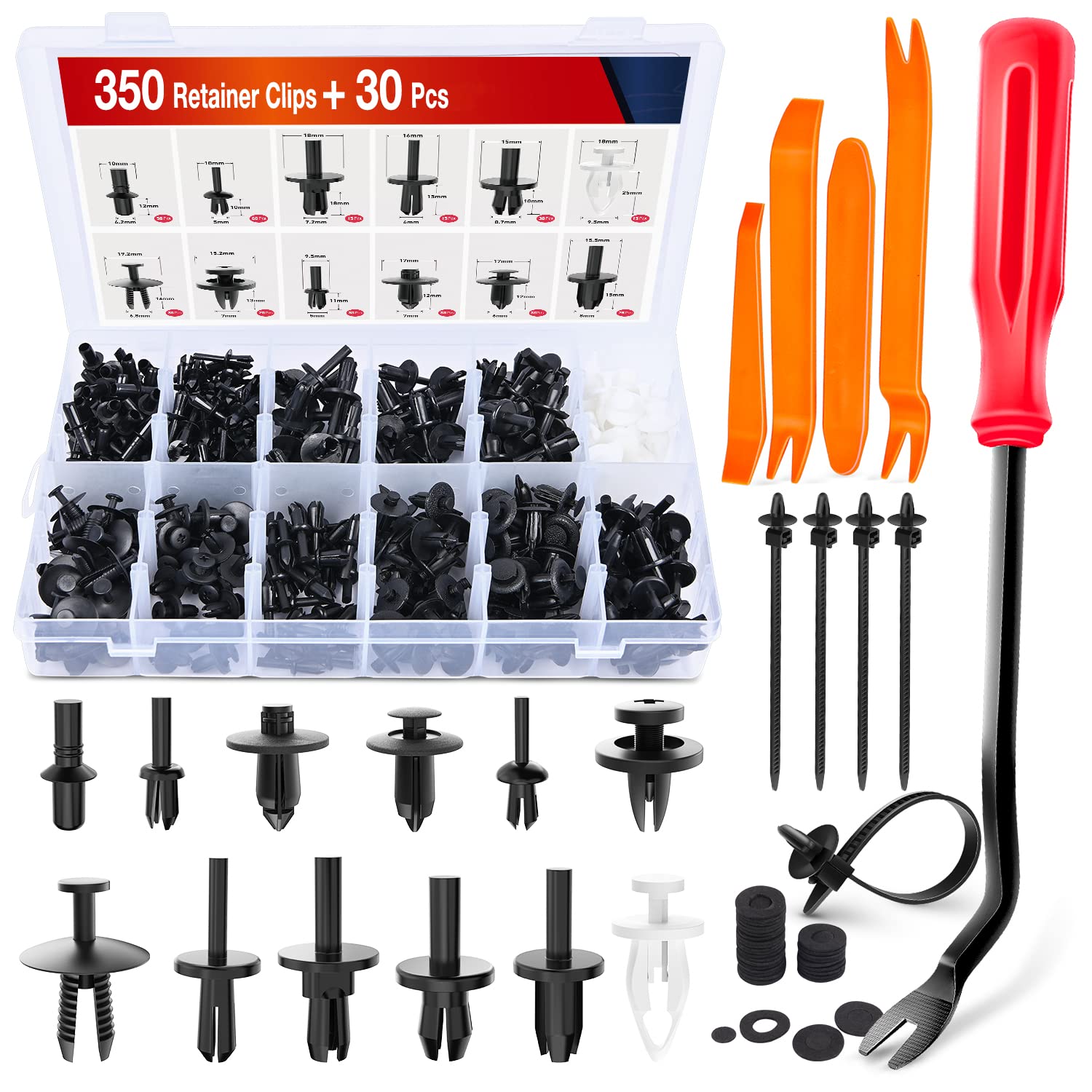 Nilight 380Pcs Car Retainer Clips & Fastener Remover With 12 Most Popular Sizes Auto Push Pin Rivets Set Door Trim Panel Clips 2